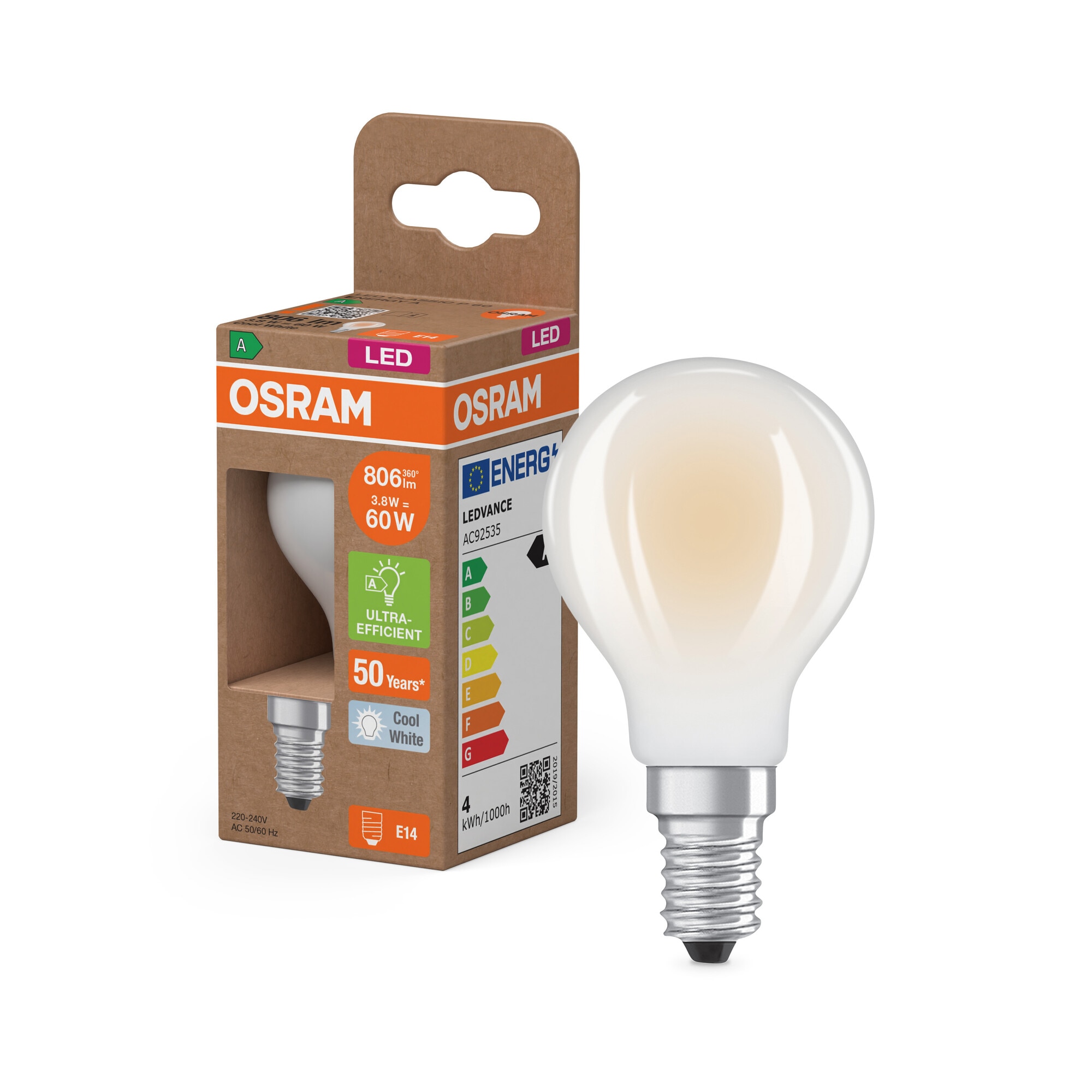 Bombilla LED Esférica Cristal Mate 3,8W 4000K E14 (Efic. Energética A) Blanco-5