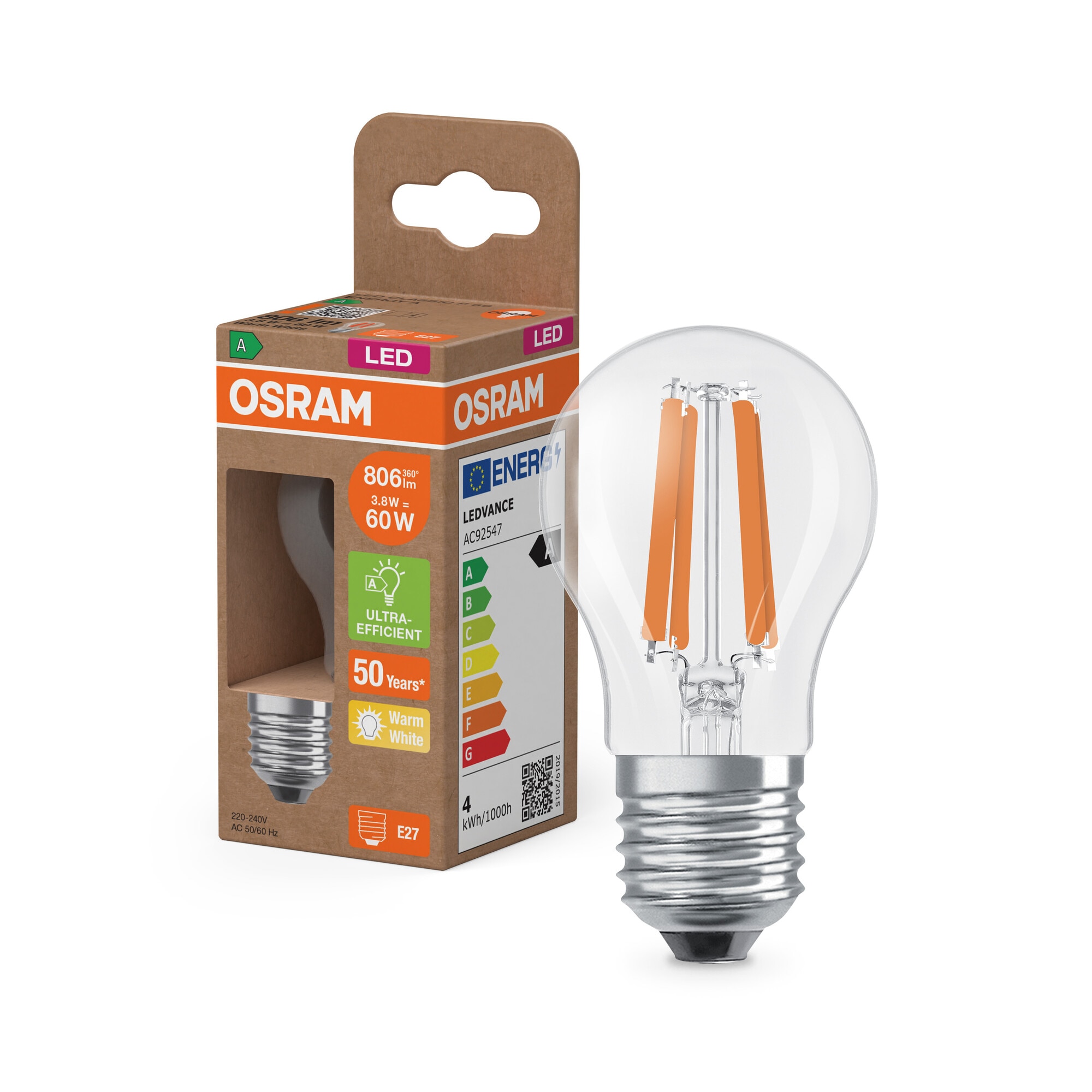 Bombilla LED Esférica Cristal Filamento 3,8W 2700K E27(Efic. Energética A) Transparente-5