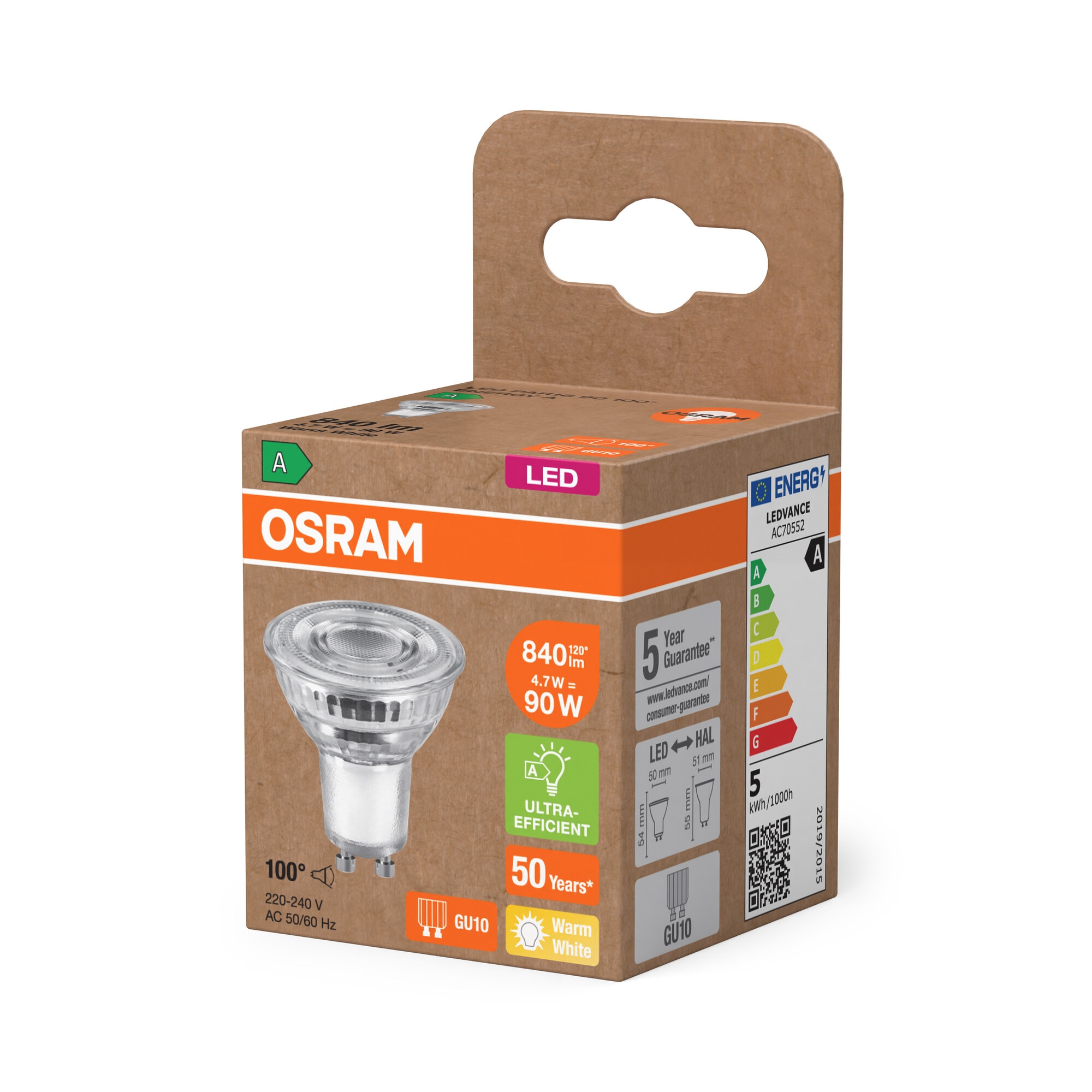 Bombilla LED Spot PAR16 4,7W 2700K GU10 100º (Efic. Energética A) Transparente-3