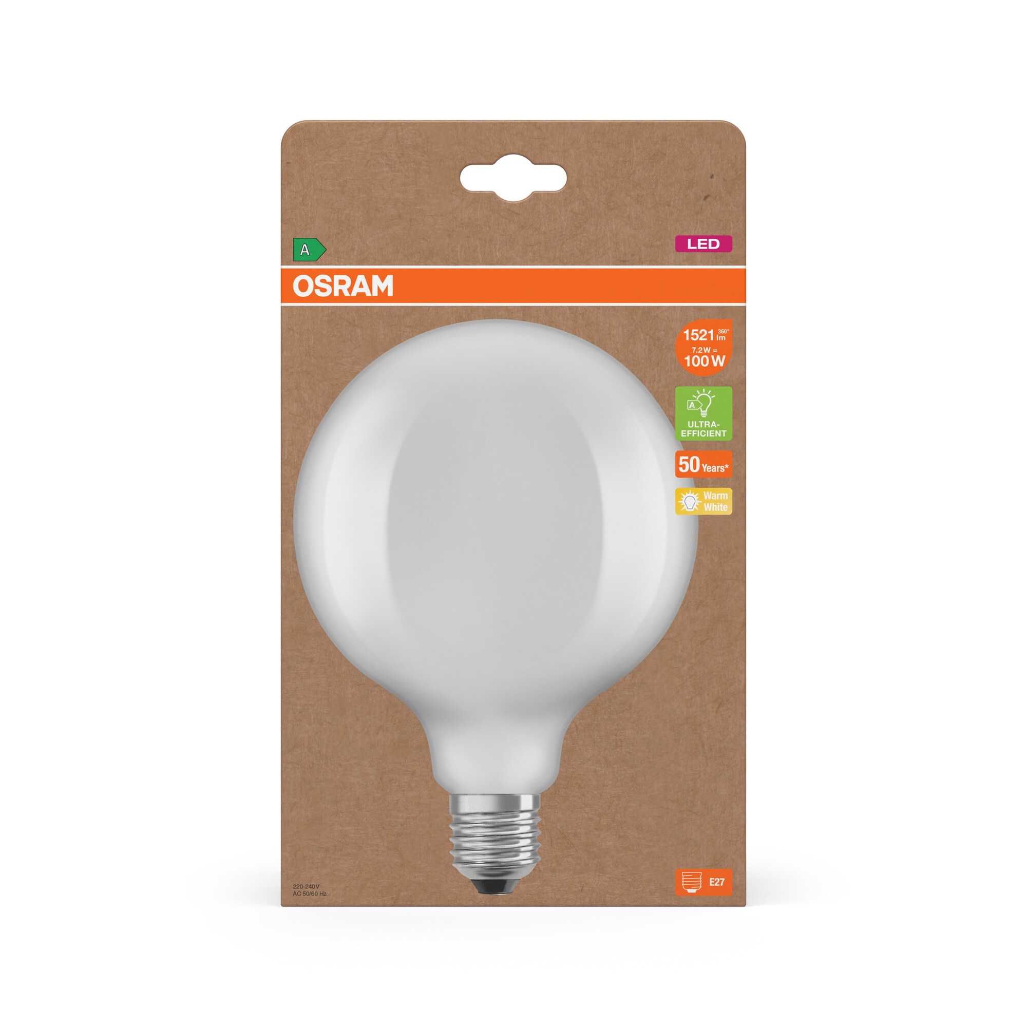 Bombilla LED Globo 125 Cristal Mate 7,2W 2700K E27 (Efic. Energética A) Blanco-4
