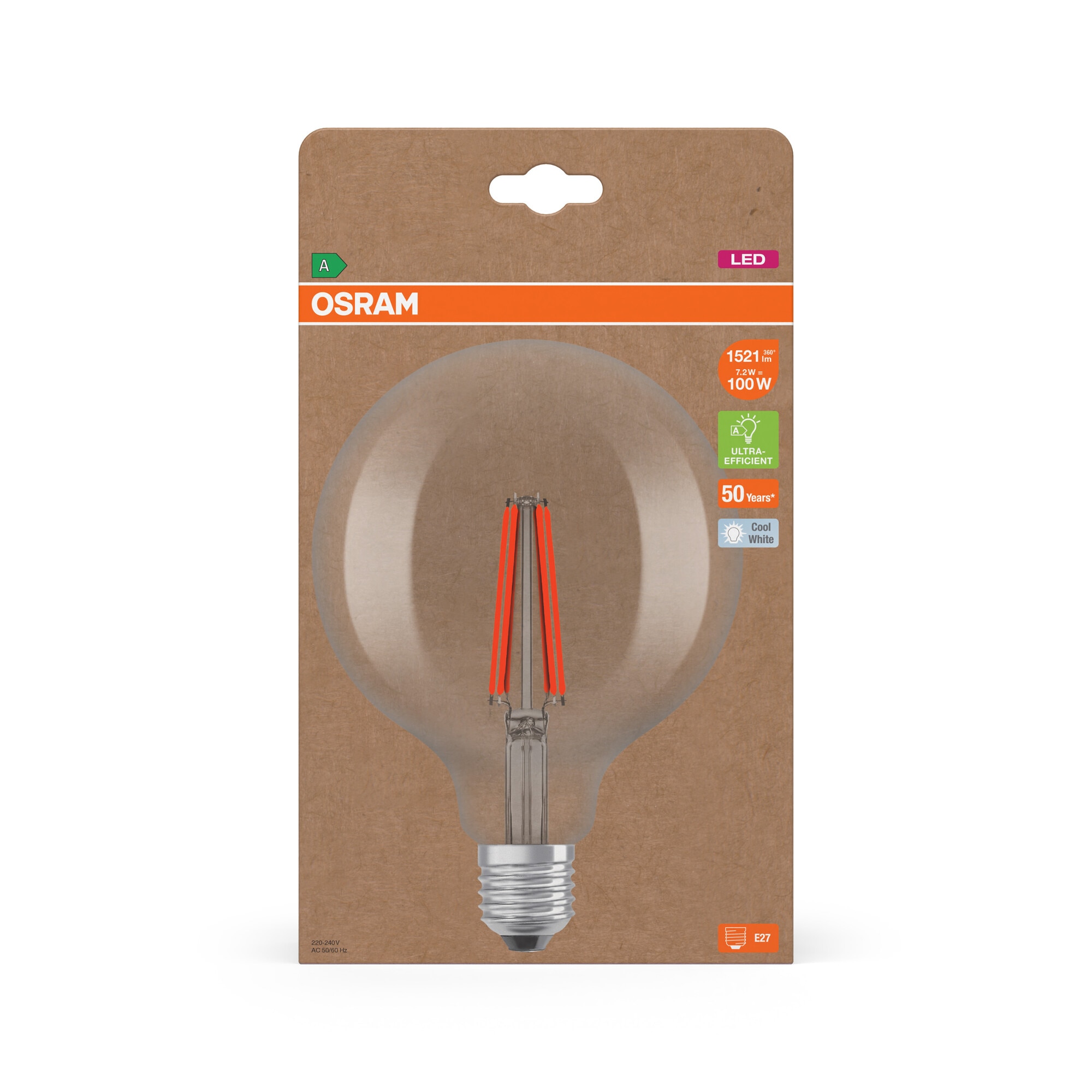 Bombilla LED Globo 125 Cristal Filamento 7,2W 4000K E27 (Efic. Energética A) Transparente-4