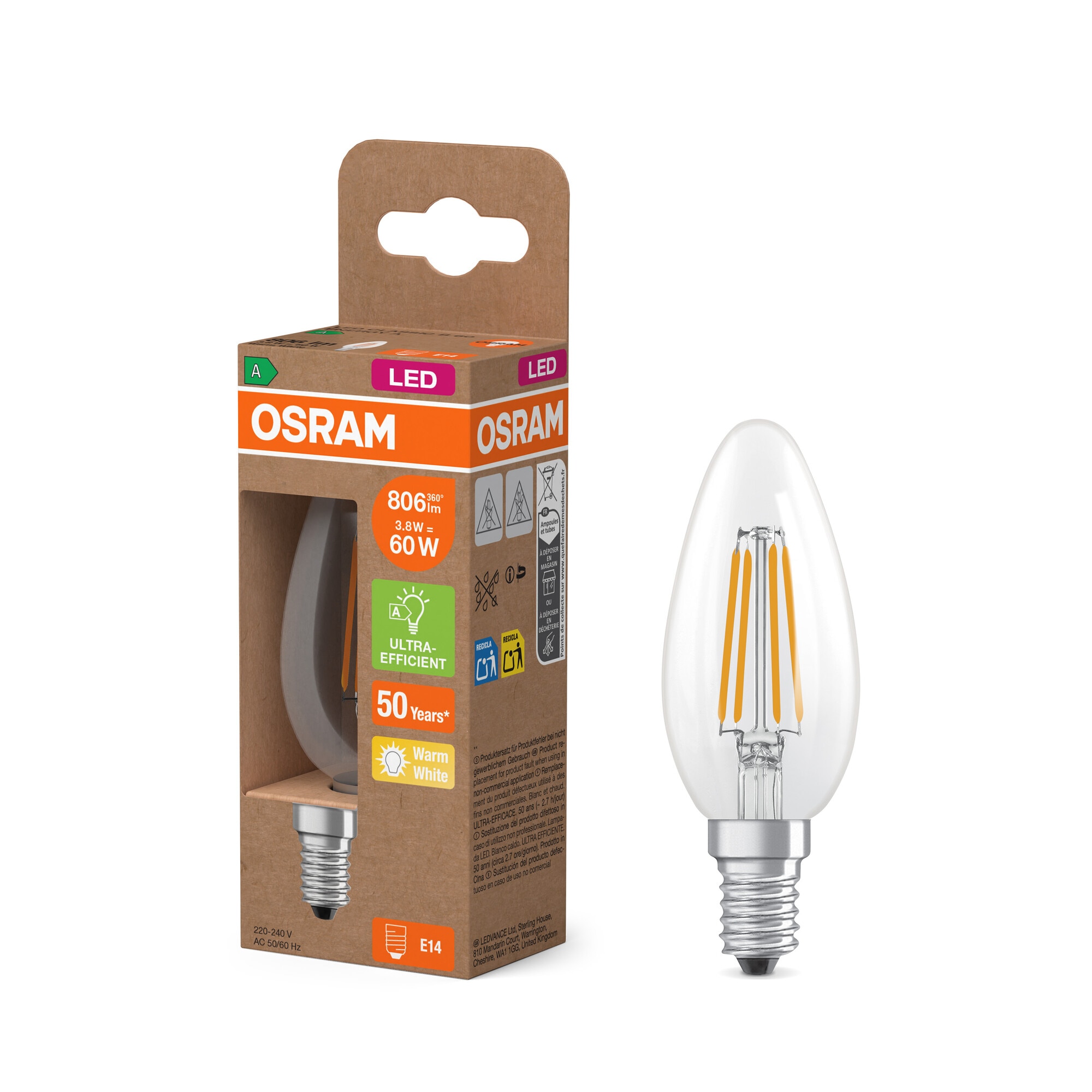 Bombilla LED Vela Cristal Filamento 3,8W 2700K E14 (Efic. Energética A) Transparente-5