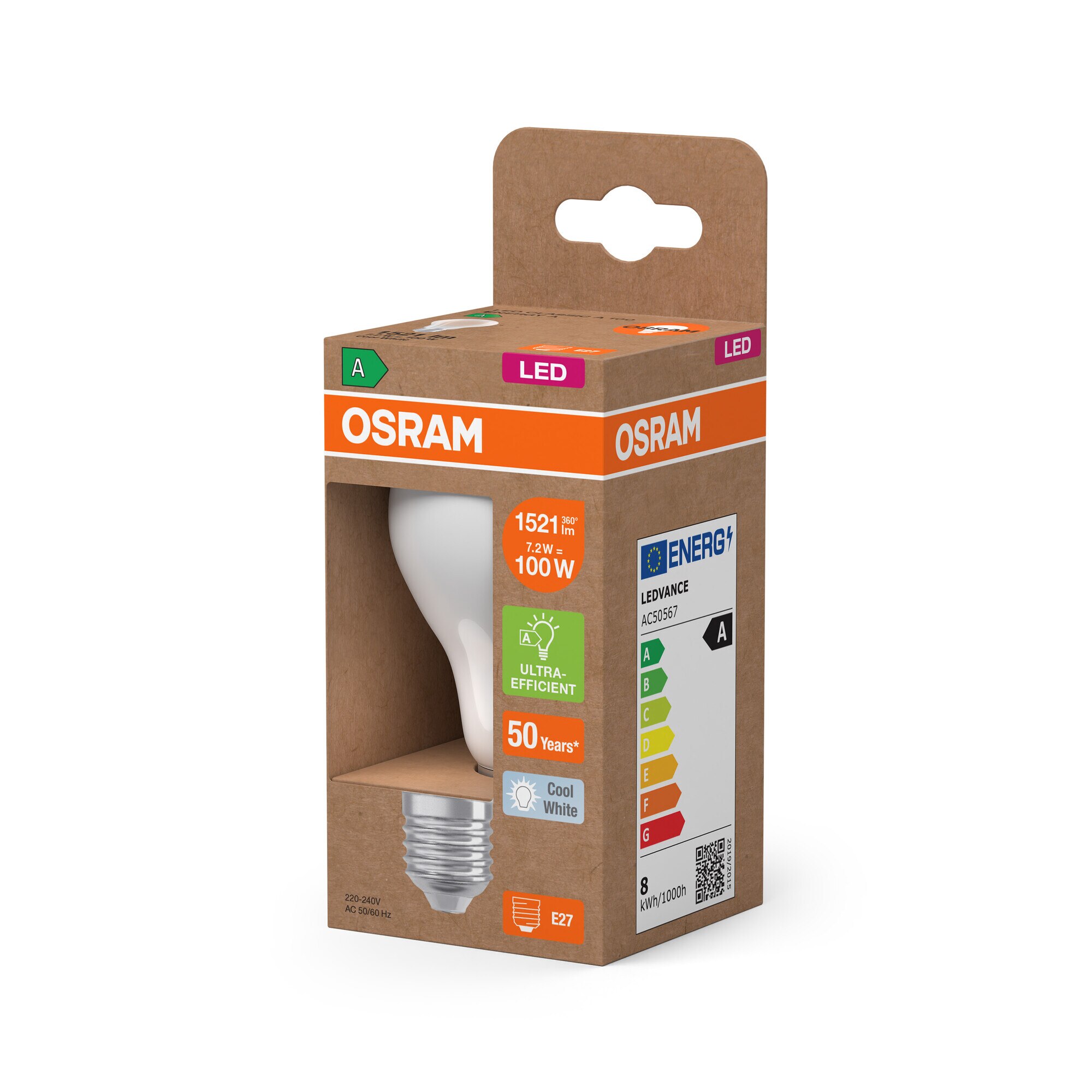 Bombilla LED Estándar Cristal Mate 7,2W 4000K E27 (Efic. Energética A) Blanco-3