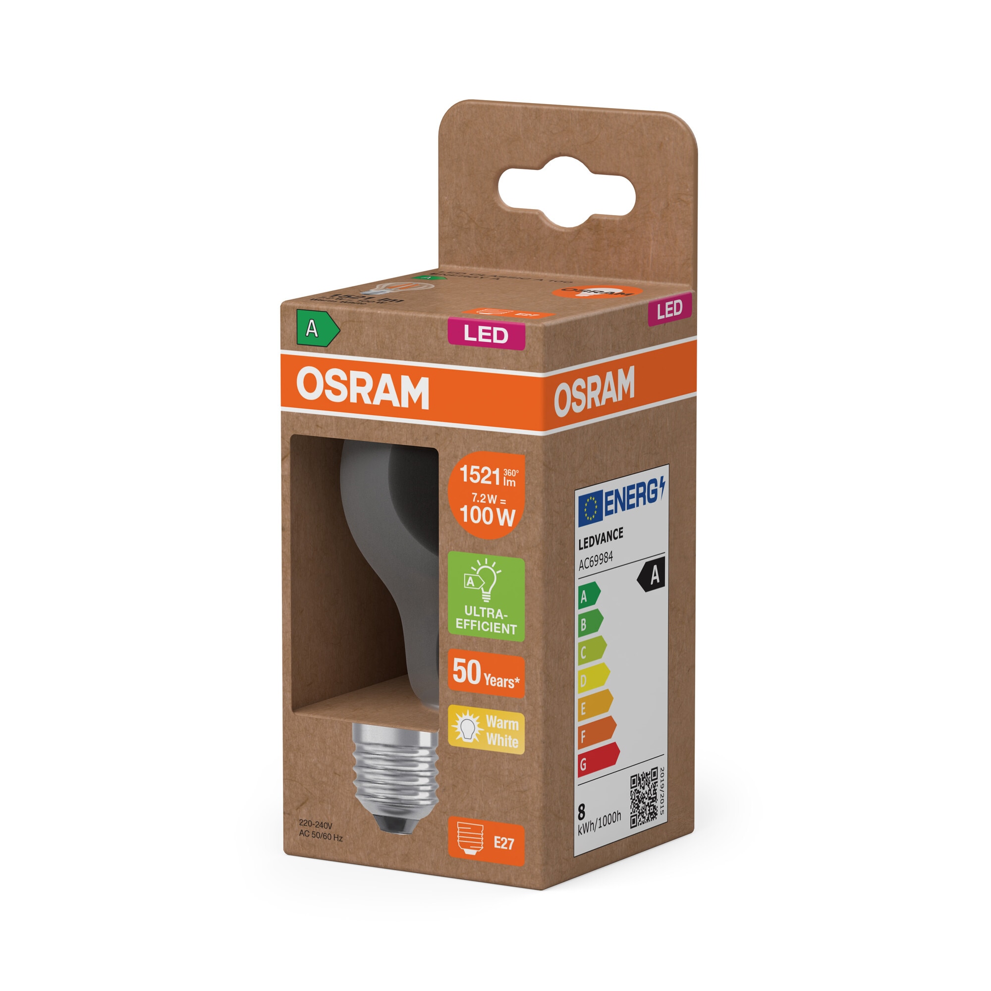 Bombilla LED Estándar Cristal Filamento 7,2W 2700K E27 (Efic. Energética A) Transparente-3