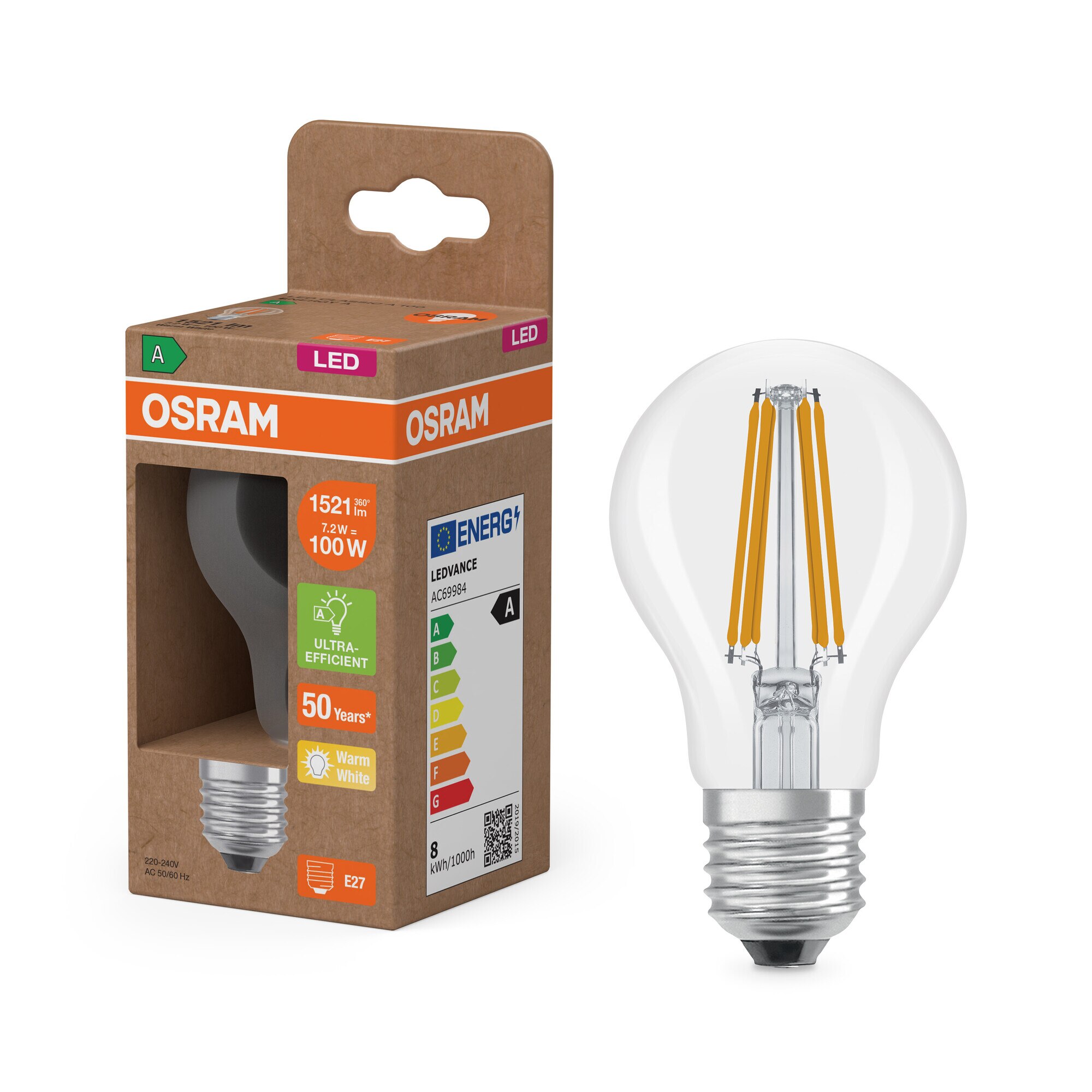 Bombilla LED Estándar Cristal Filamento 7,2W 2700K E27 (Efic. Energética A) Transparente-5