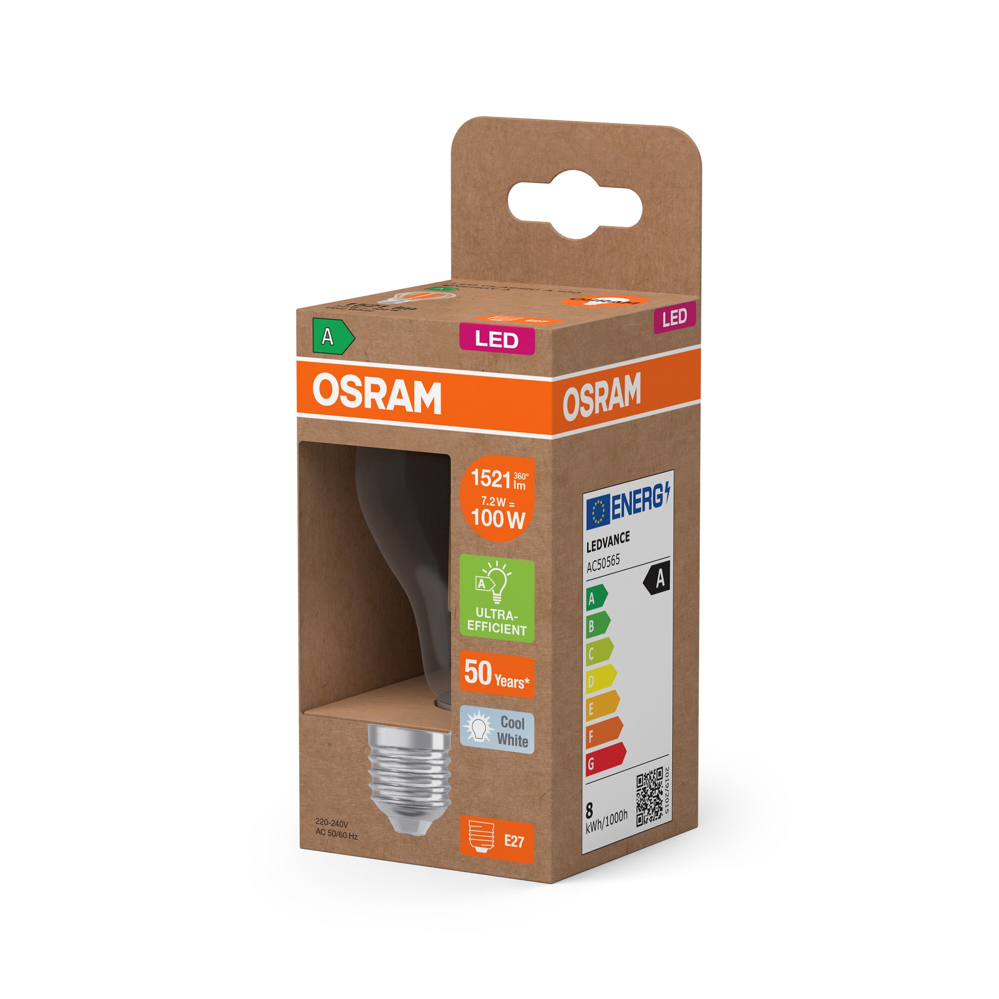 Lâmpada LED 7,2W 4000K E27 (Efic. Energia A) Transparente-3
