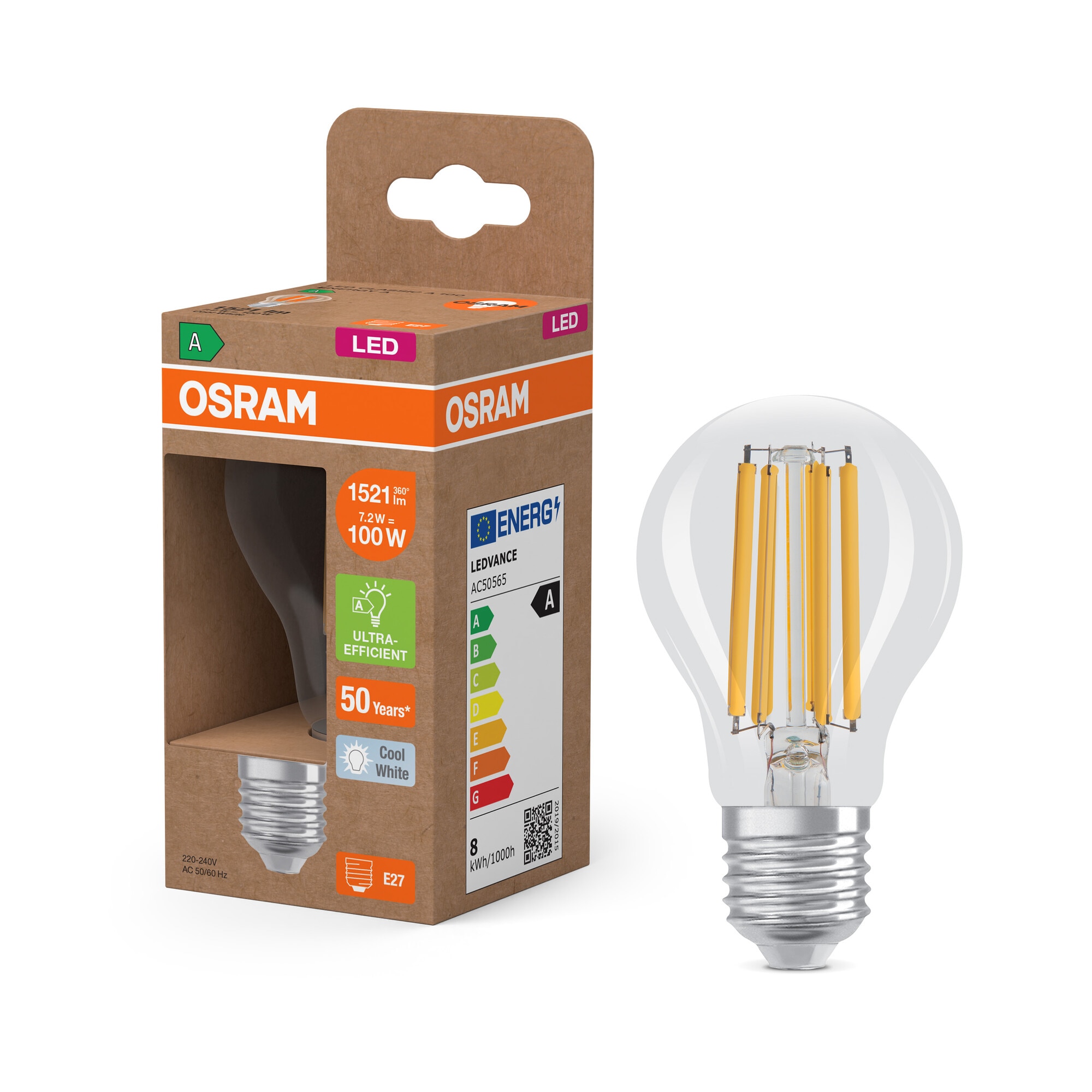 Lâmpada LED 7,2W 4000K E27 (Efic. Energia A) Transparente-5