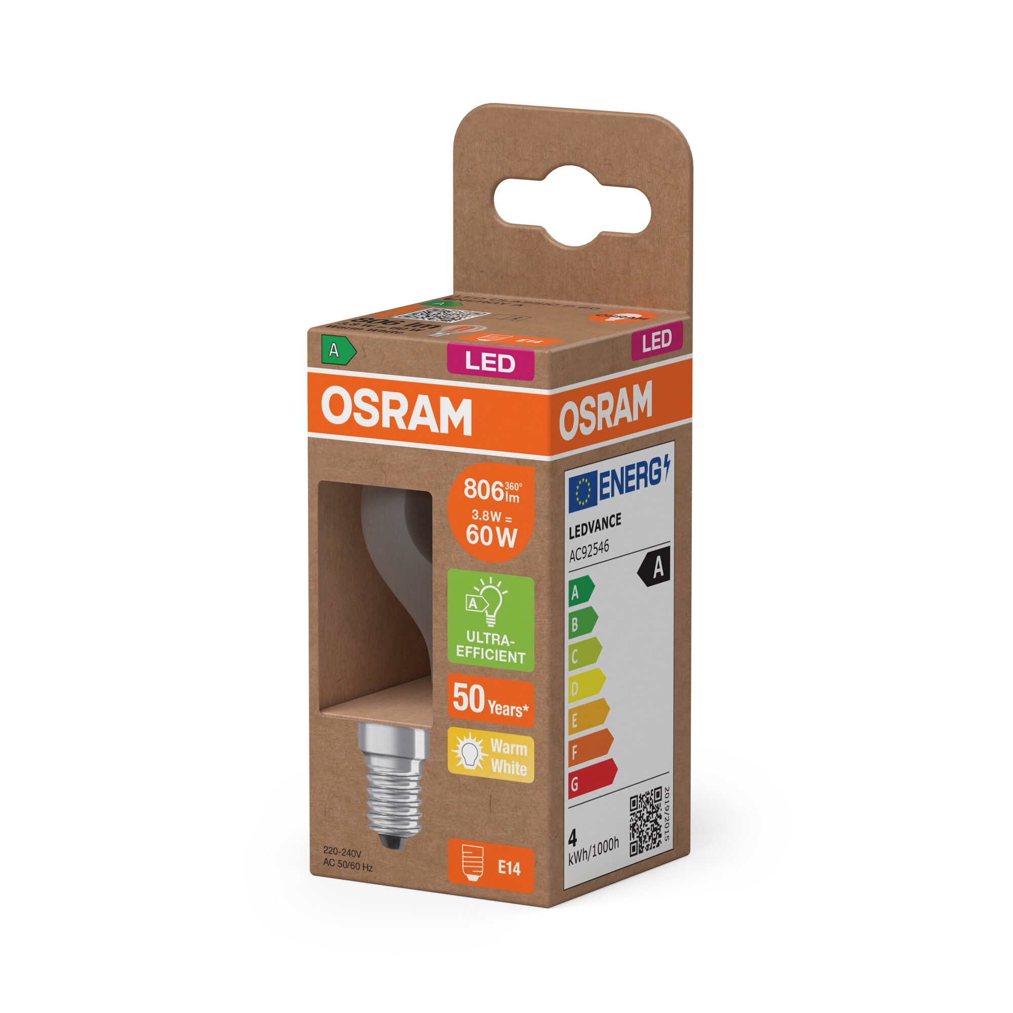 Lâmpada LED 3.8W 2700K E14 (Efic. Energia A) Transparente-3