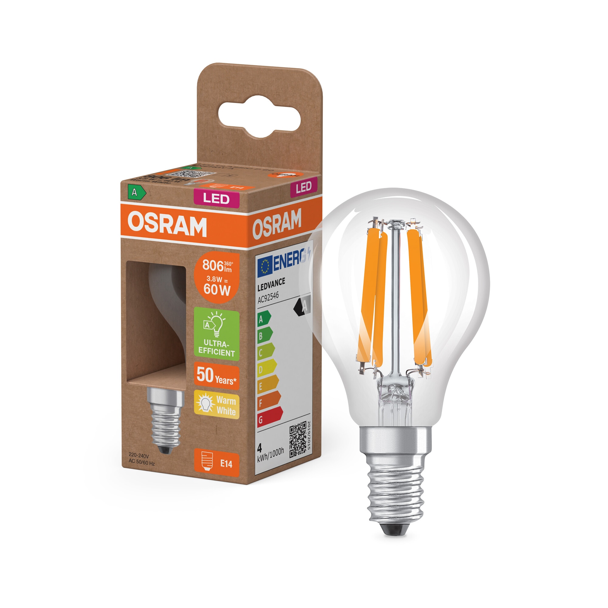 Lâmpada LED 3.8W 2700K E14 (Efic. Energia A) Transparente-5