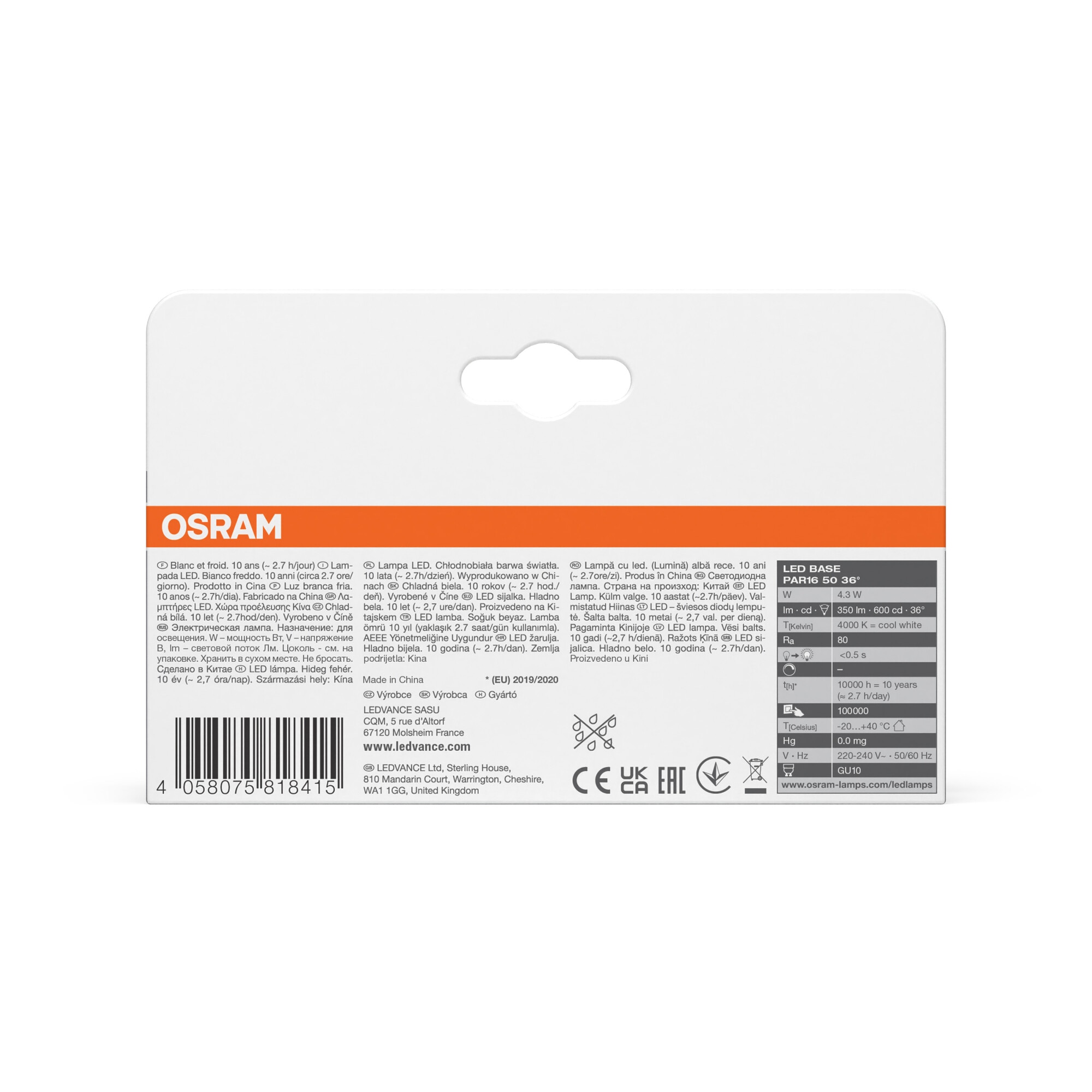 Pack de 3 Bombillas LED Reflectoras GU10 4.3W 4000K 36º Osram Transparente-4