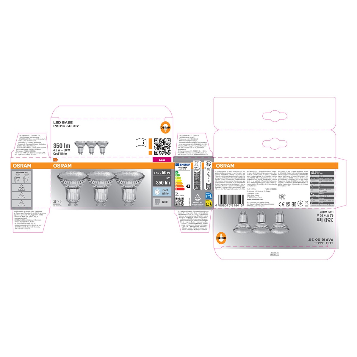 Pack de 3 Bombillas LED Reflectoras GU10 4.3W 4000K 36º Osram Transparente-5