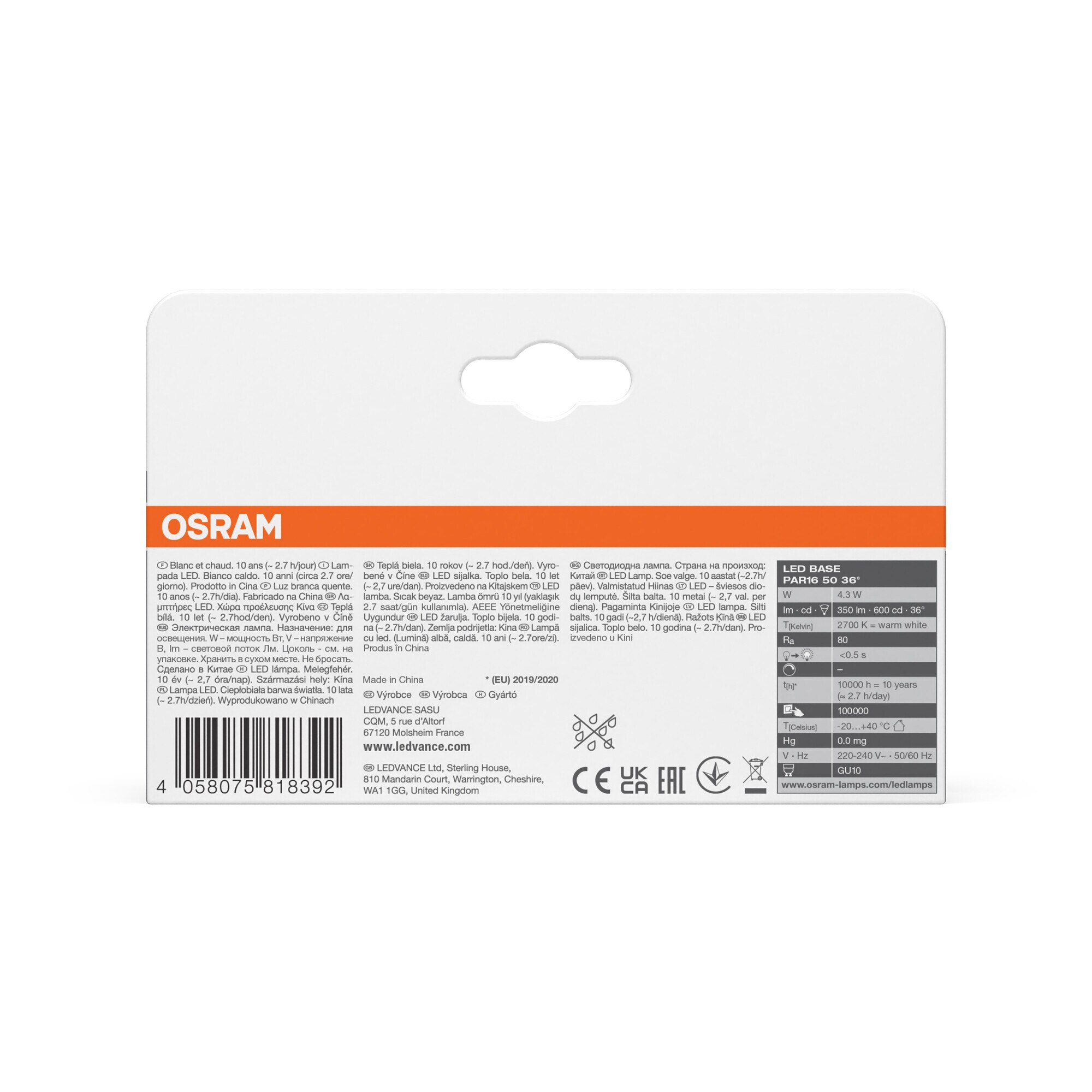 Pack de 3 Bombillas LED Reflectoras GU10 4.3W 2700K 36º Osram Transparente-4