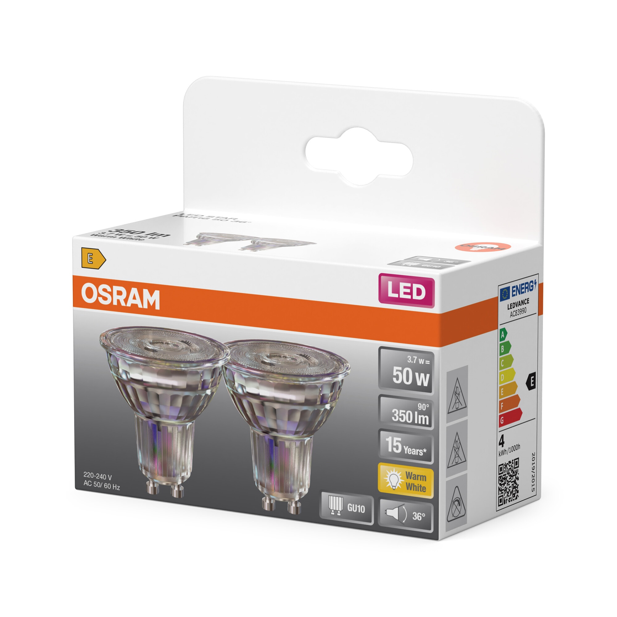 Pack de 2 Bombillas LED Spot PAR16 3,7W 2700K 36º GU10 Transparente-3