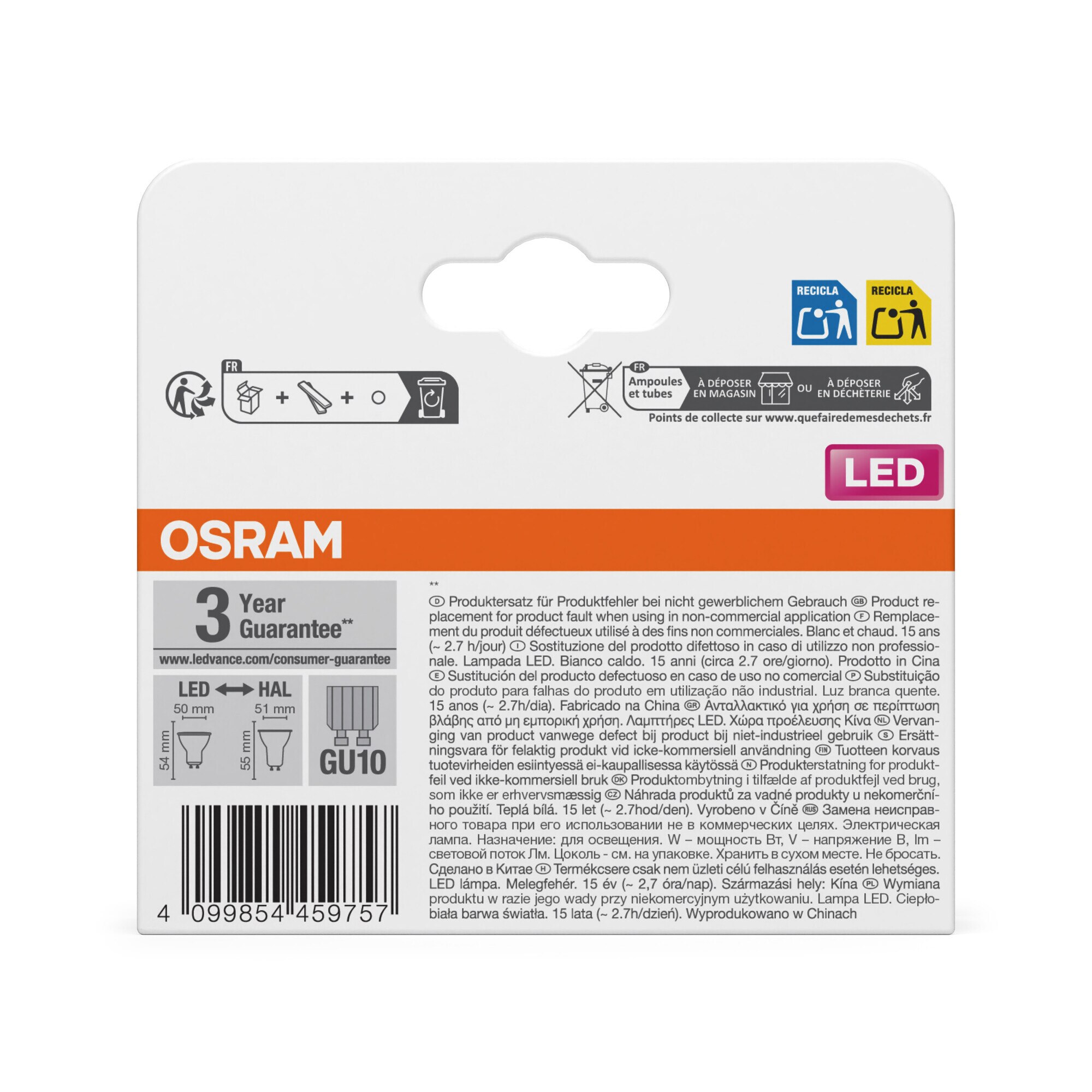 Pack de 2 Bombillas LED Spot PAR16 3,7W 2700K 36º GU10 Transparente-4