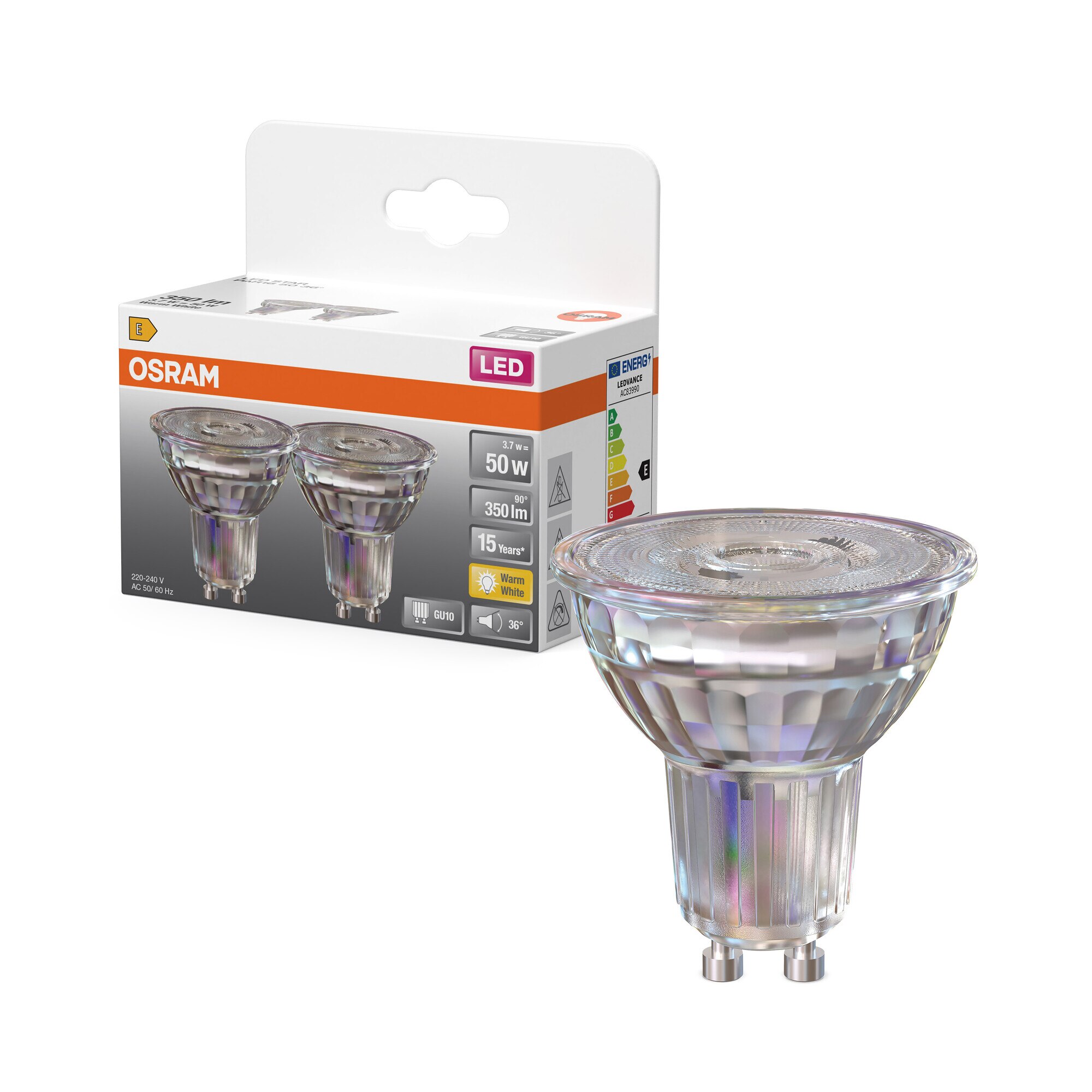 Pack de 2 Bombillas LED Spot PAR16 3,7W 2700K 36º GU10 Transparente-5