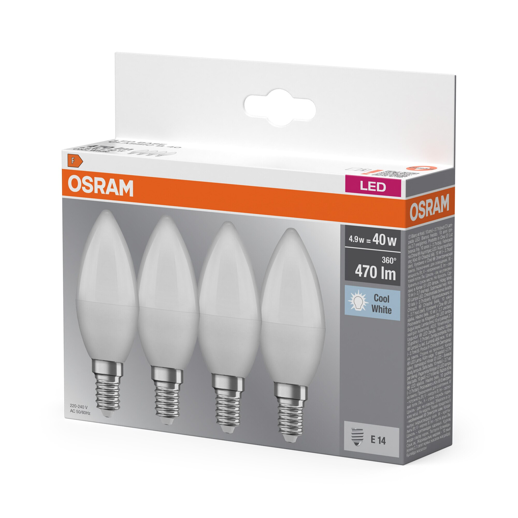 Pack de 4 lâmpadas LED Candle E14 4,9W Luz Neutra Osram Branco-3