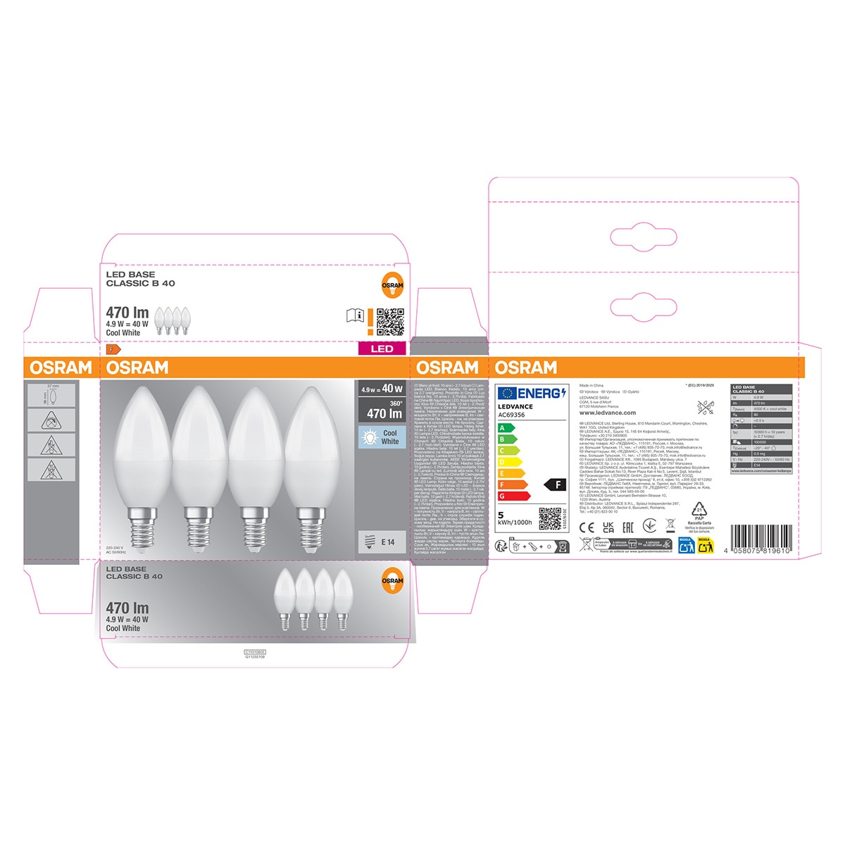 Pack de 4 lâmpadas LED Candle E14 4,9W Luz Neutra Osram Branco-5