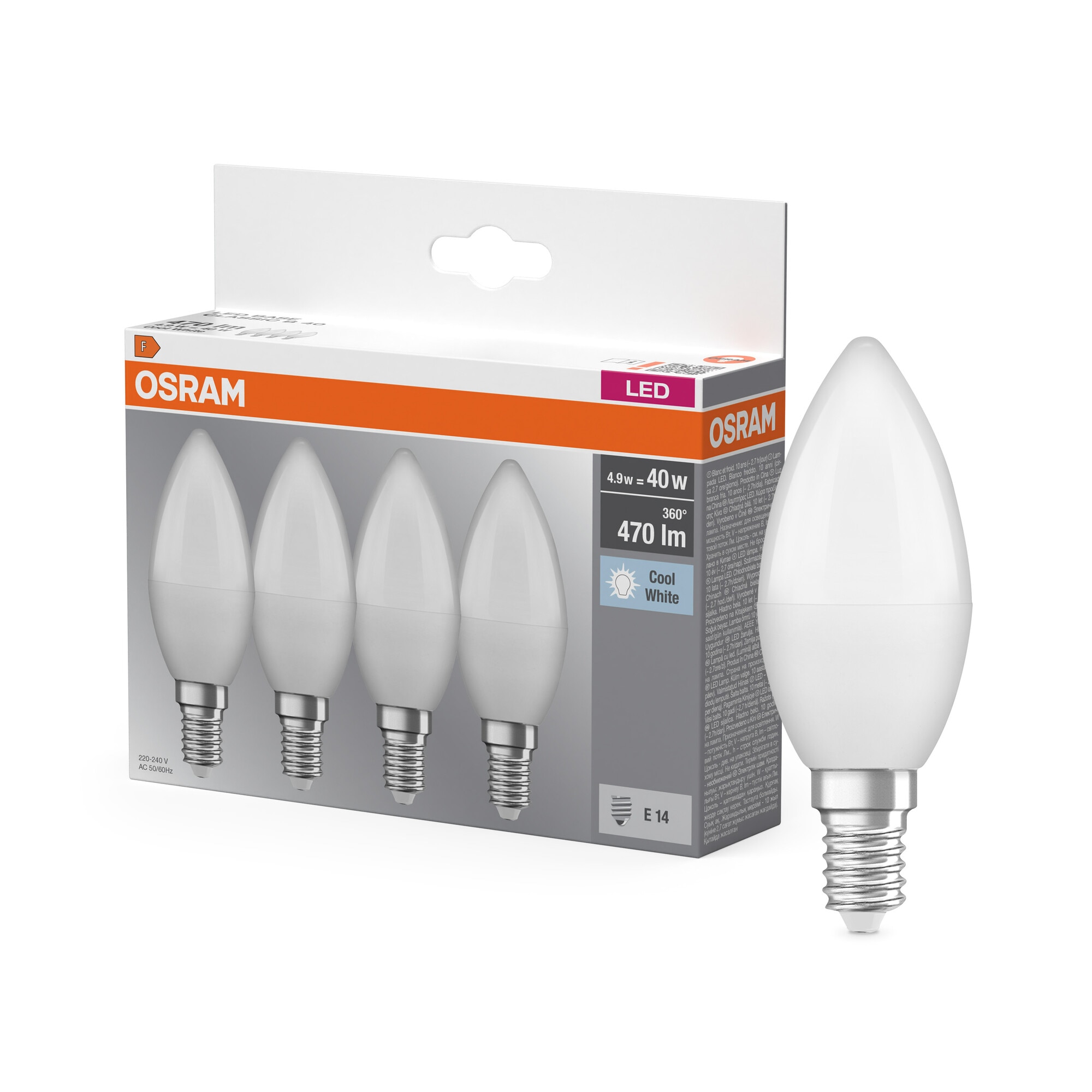 Pack de 4 lâmpadas LED Candle E14 4,9W Luz Neutra Osram Branco-6