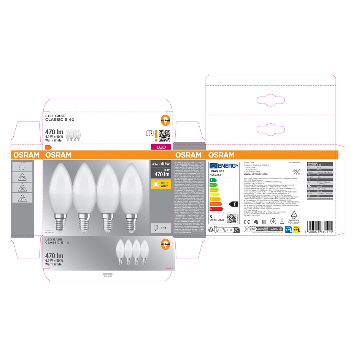 Pack de 4 lâmpadas LED Candle E14 4.9W Warm Light Osram Branco-5