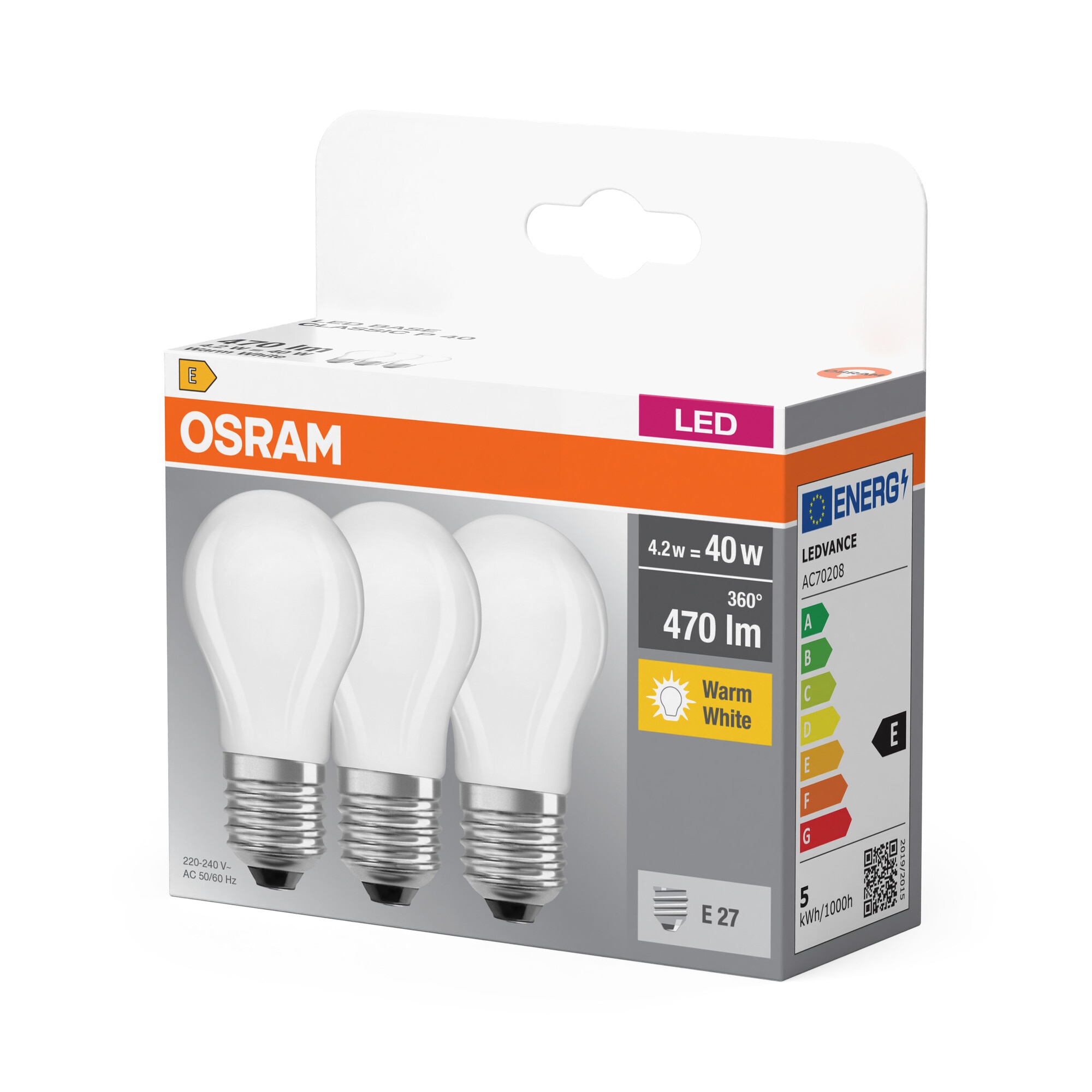 Pack de 3 Bombillas LED Esféricas Cristal Mate E27 4W Luz Cálida Osram Blanco-3