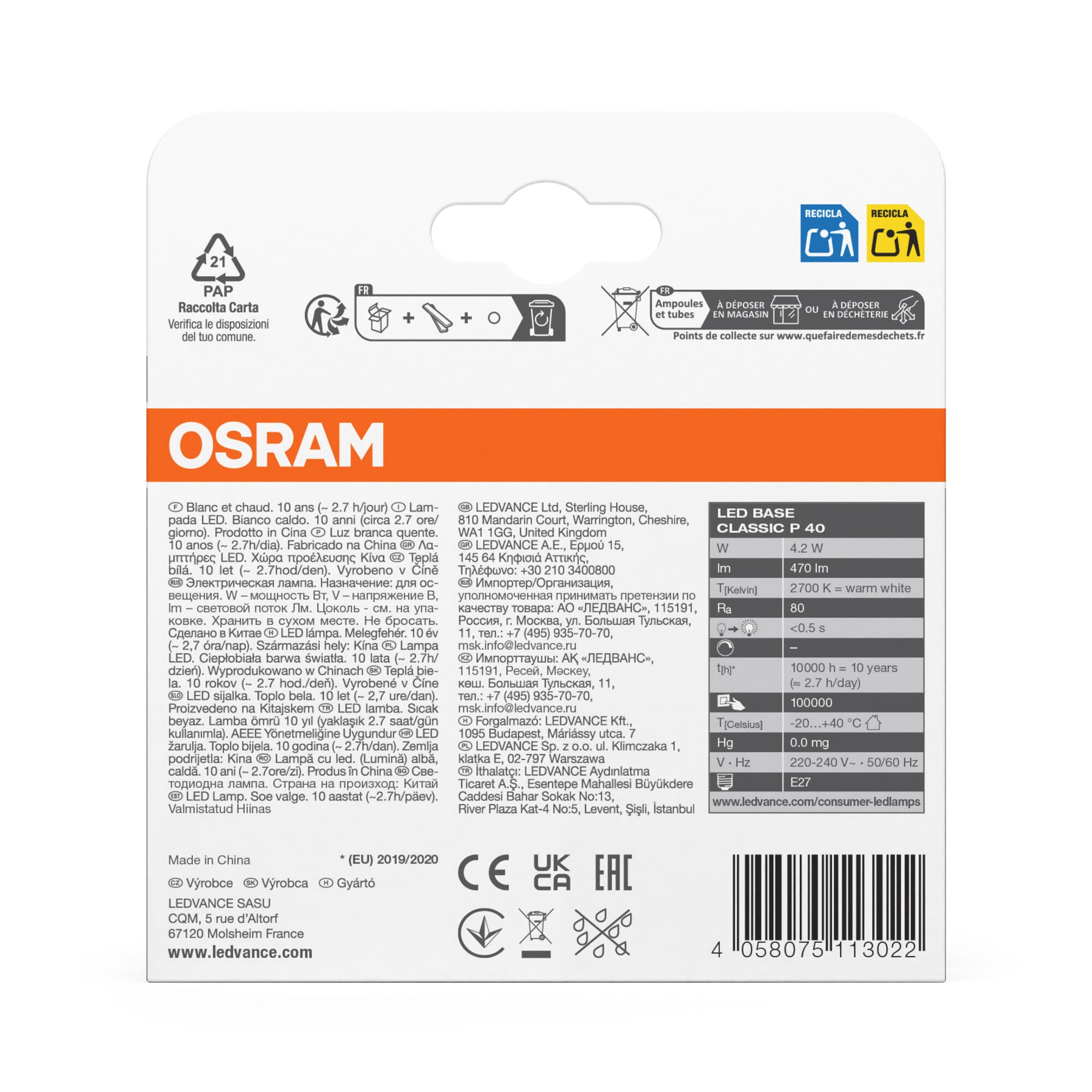 Pack de 3 Bombillas LED Esféricas Cristal Mate E27 4W Luz Cálida Osram Blanco-4