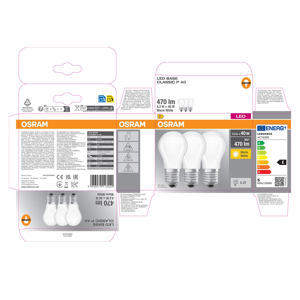 Pack de 3 Bombillas LED Esféricas Cristal Mate E27 4W Luz Cálida Osram Blanco-5