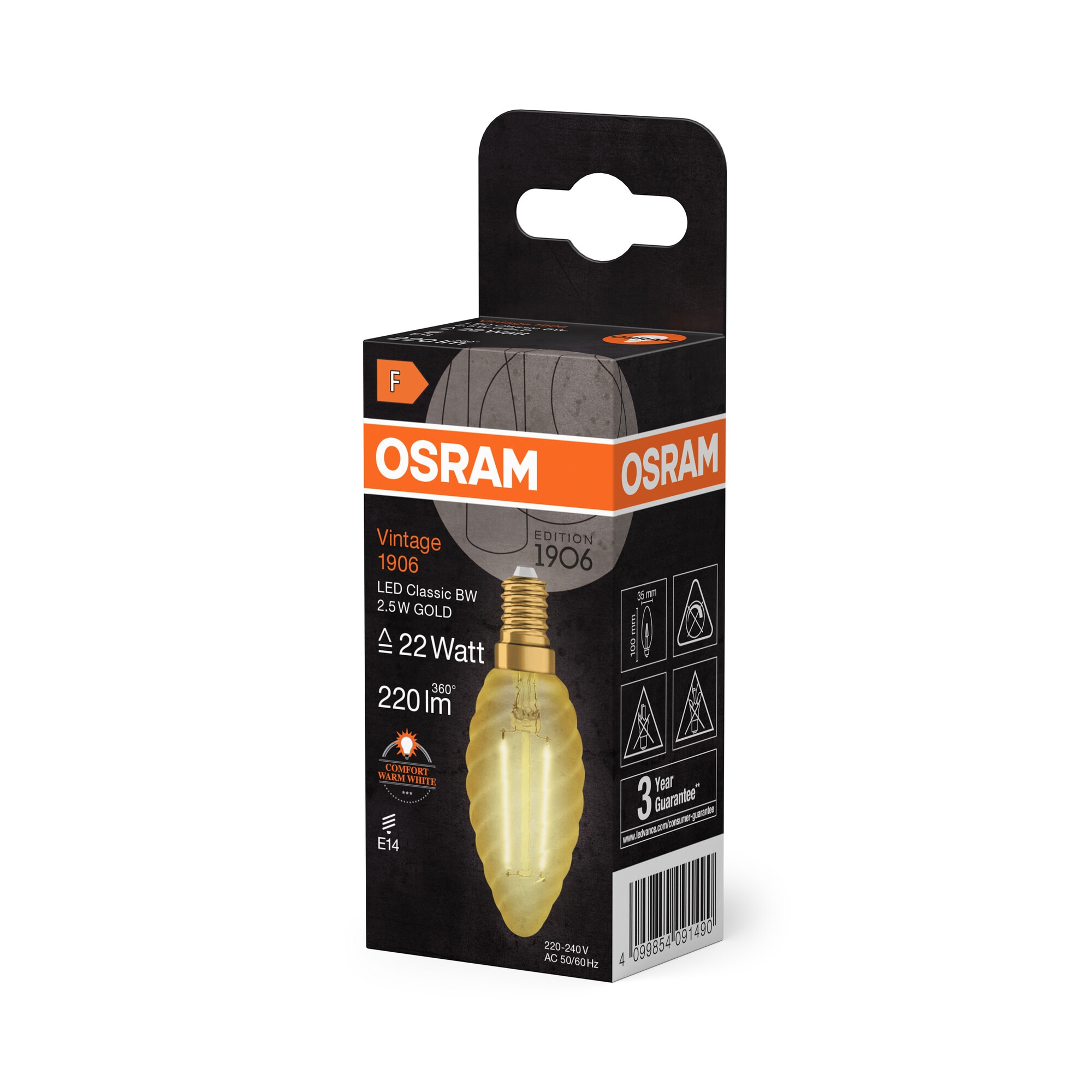 Bombilla LED Vela 2.5W 2400K Oro E14 Dorado-2