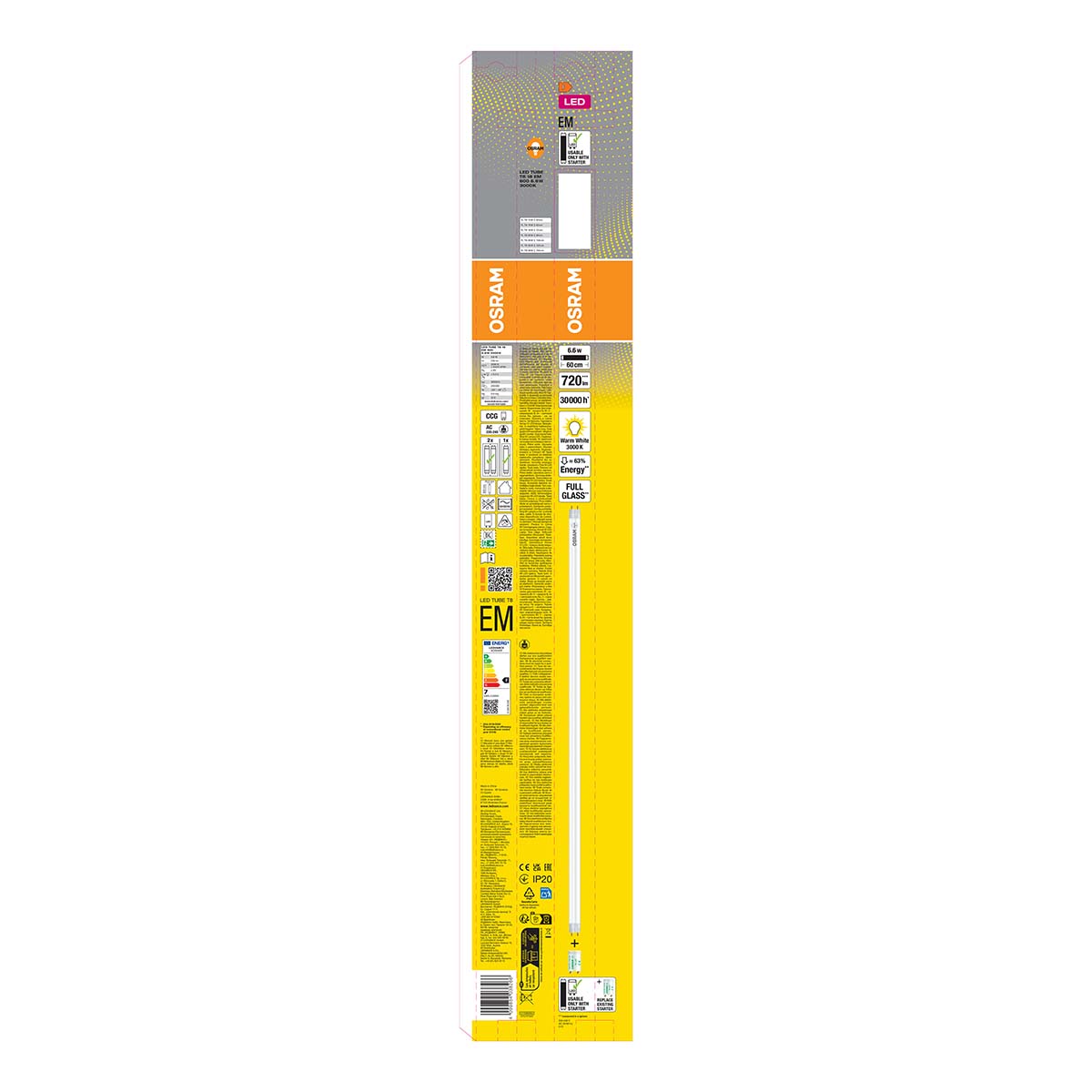 Tubo LED 6,6W 60cm 3000K Blanco-6