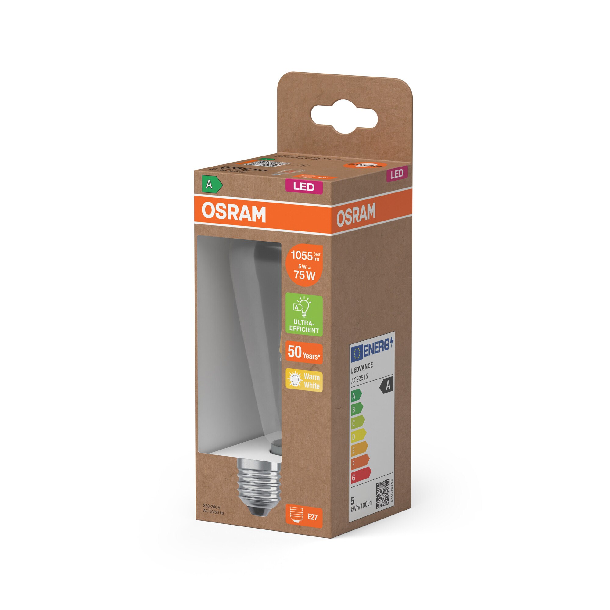 Bombilla LED Edison Cristal Filamento 5W 2700K E27 (Efic. Energética A) Transparente-3