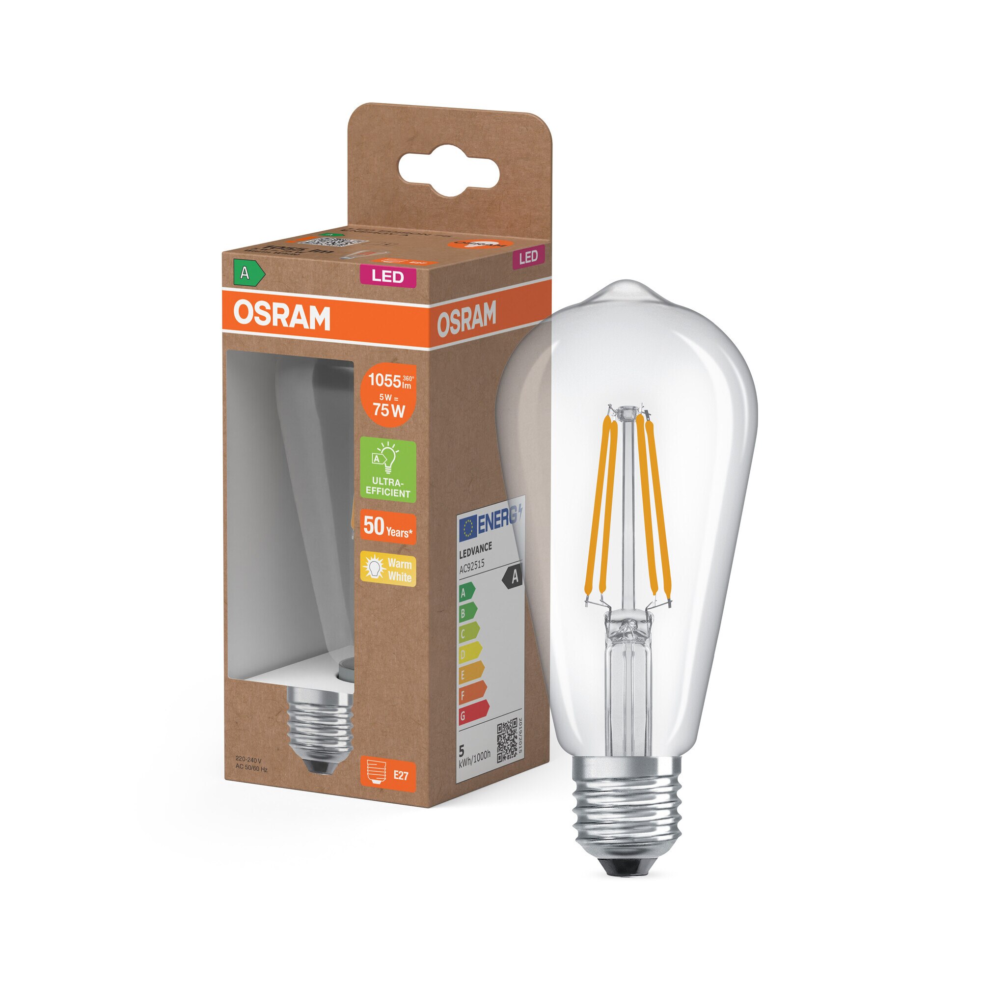 Bombilla LED Edison Cristal Filamento 5W 2700K E27 (Efic. Energética A) Transparente-5
