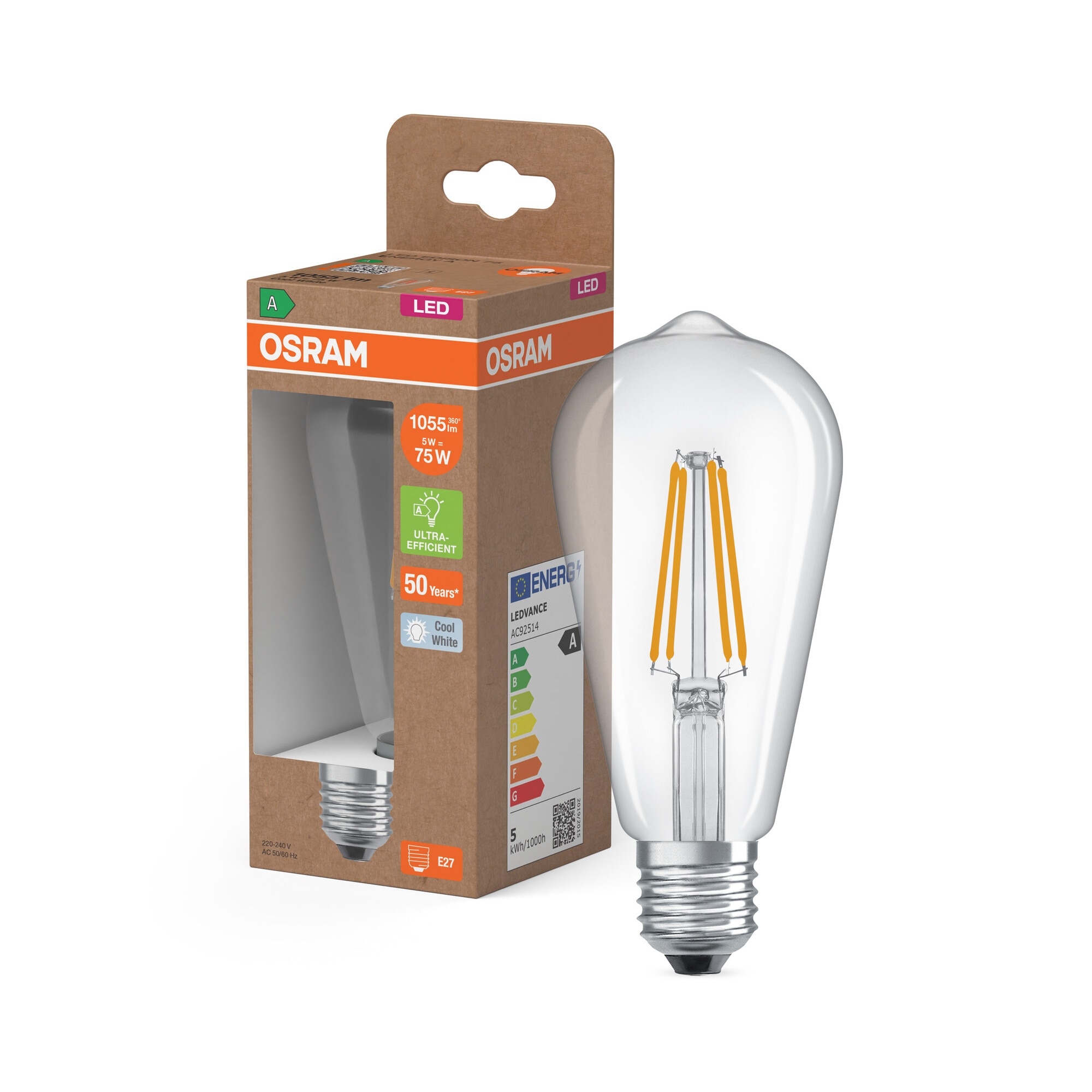 Bombilla LED Edison Cristal Filamento 5W 4000K E27 (Efic. Energética A) Transparente-5