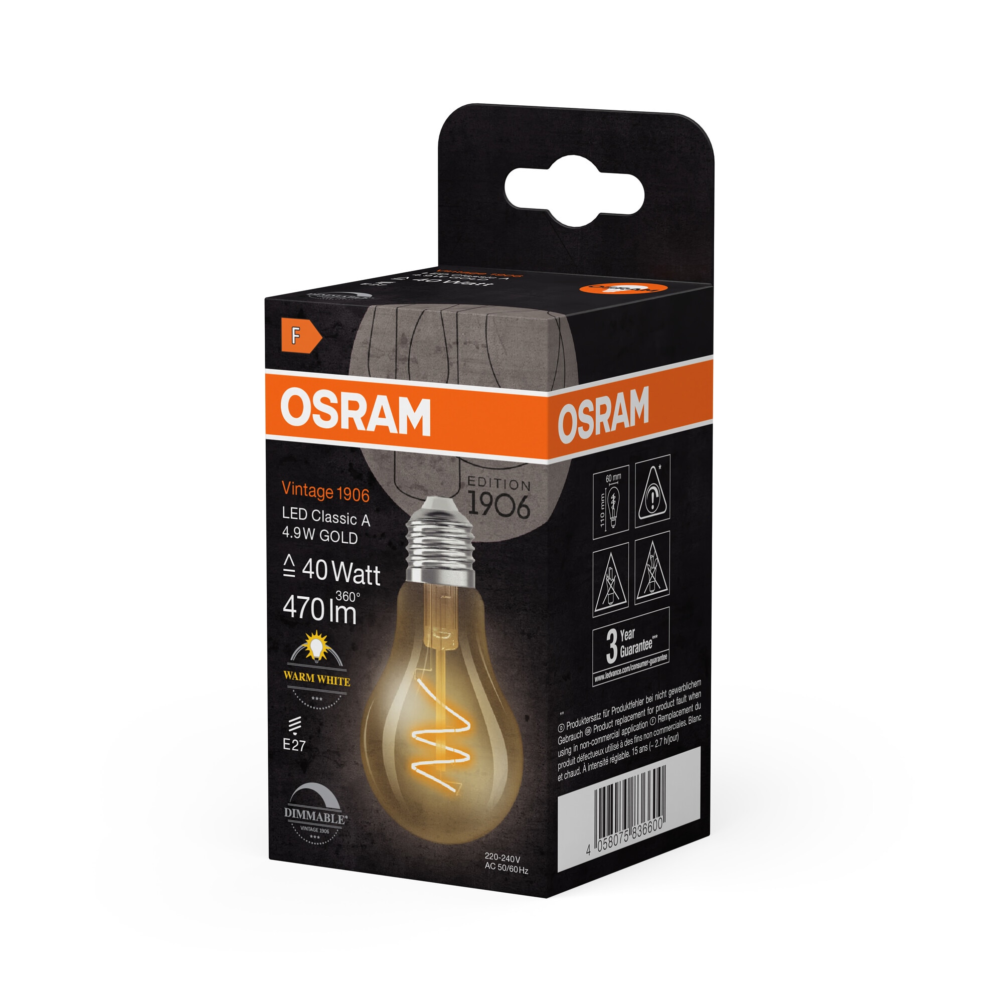 Bombilla LED Vintage Espiral E27 4,9W 2700K Dorado-3