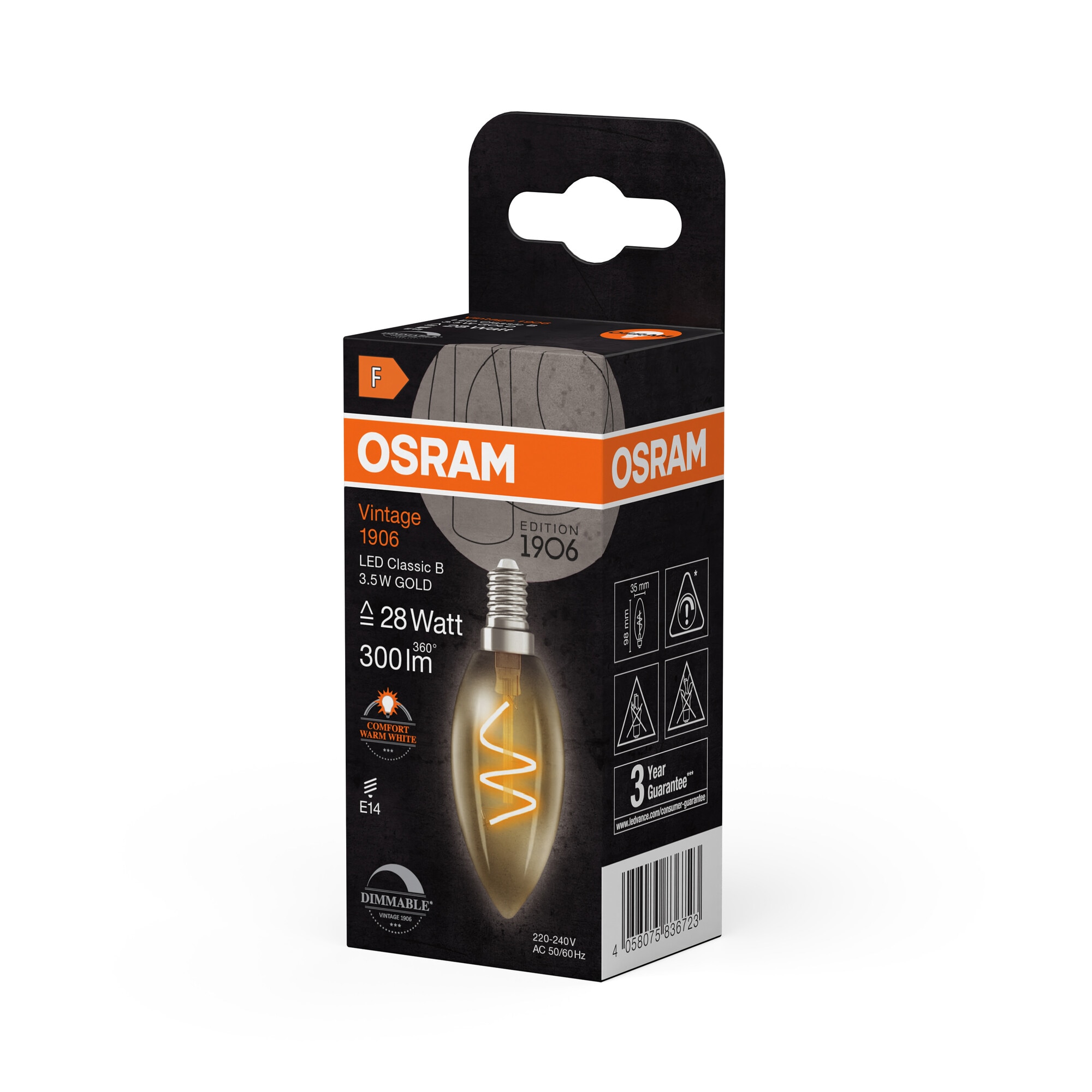 Bombilla LED Vintage Espiral E14 3,5W 2200K Dorado-3