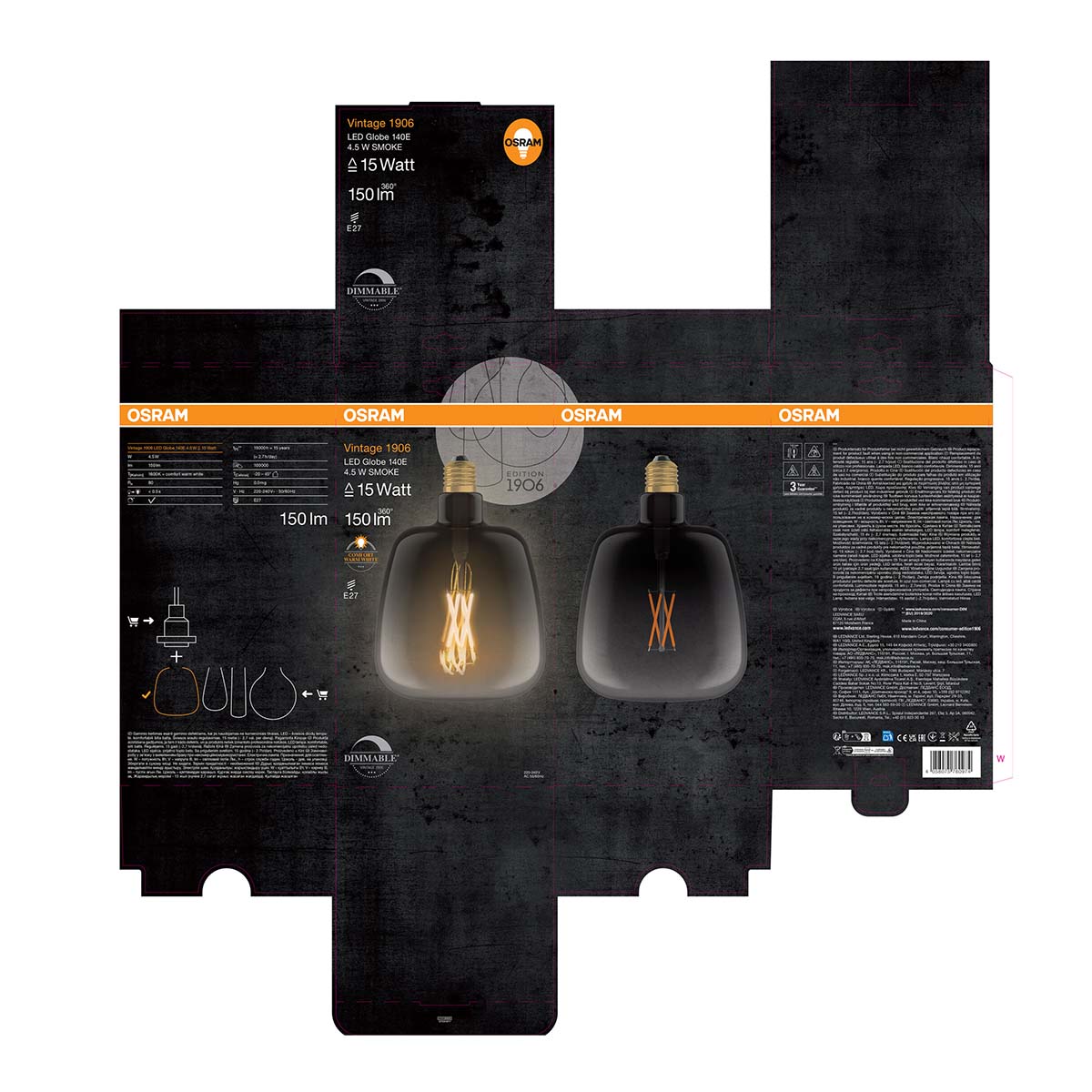 Lâmpada LED 4.5W 1600K E27 Globo de Fumodo Regulável Defumado-6