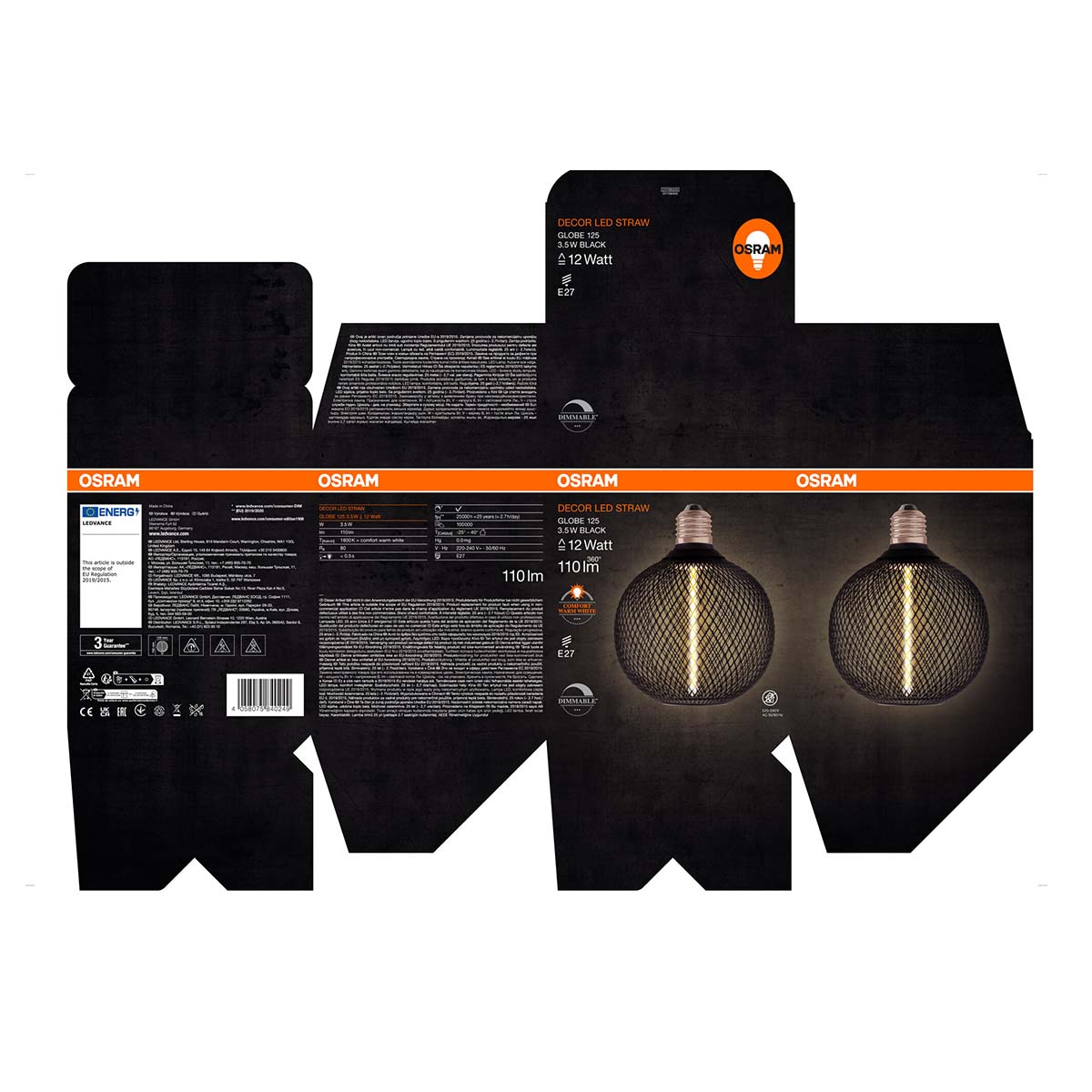 Bombilla Decor Metal Filamento 3,5W E27 Regulable Redonda Negro-6