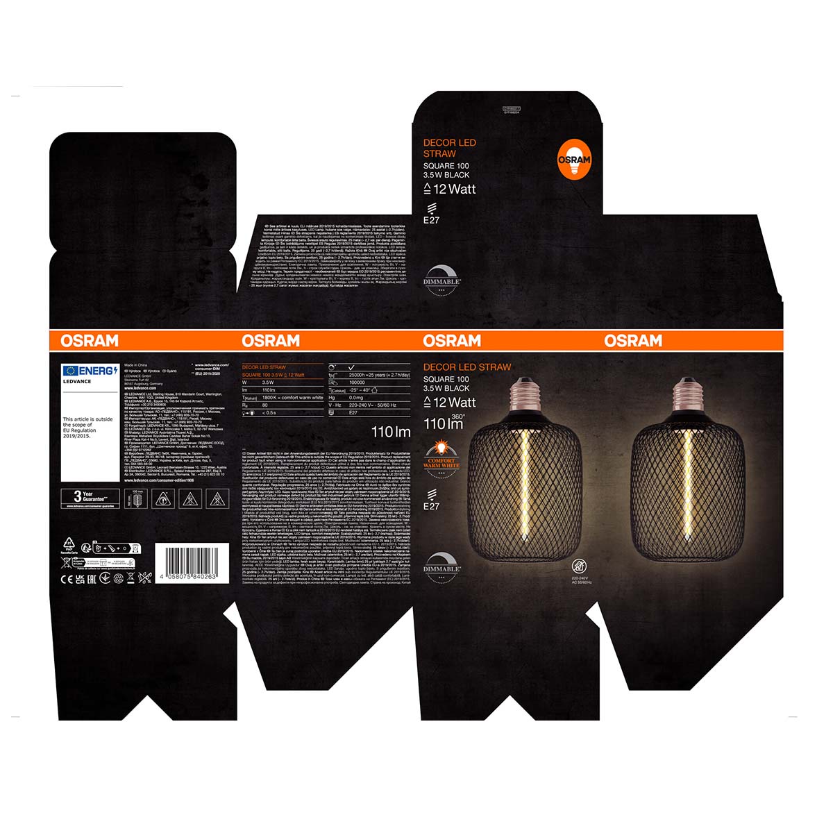 Bombilla Decor Metal Filamento 3,5W E27 Regulable Ovalada Negro-6