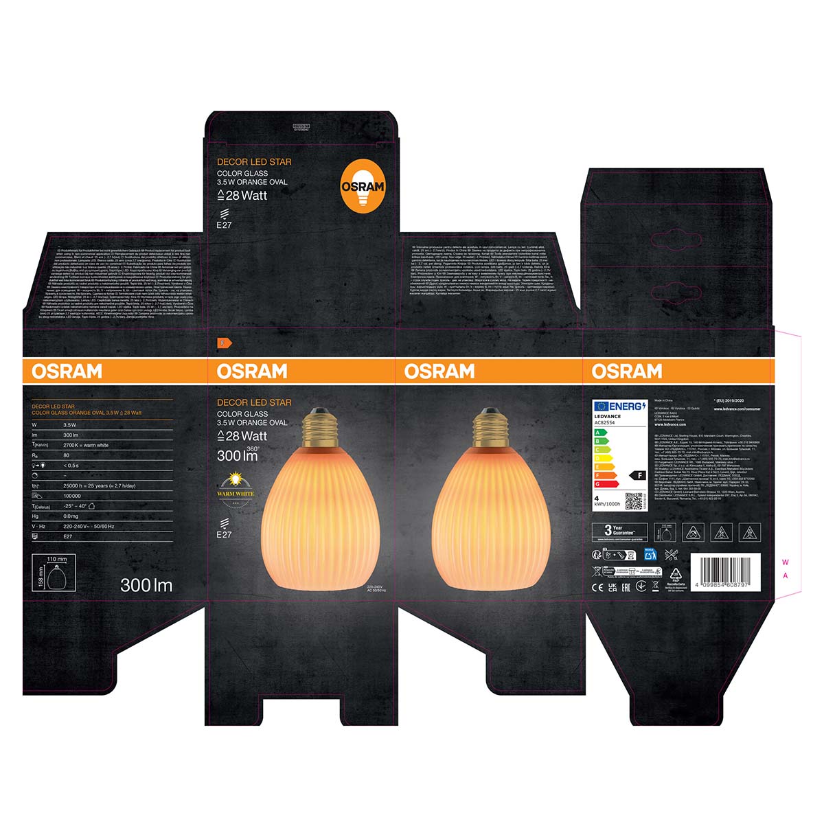 Bombilla LED Decorativa 3,5W 2700K E27 Cristal Naranja Naranja-4