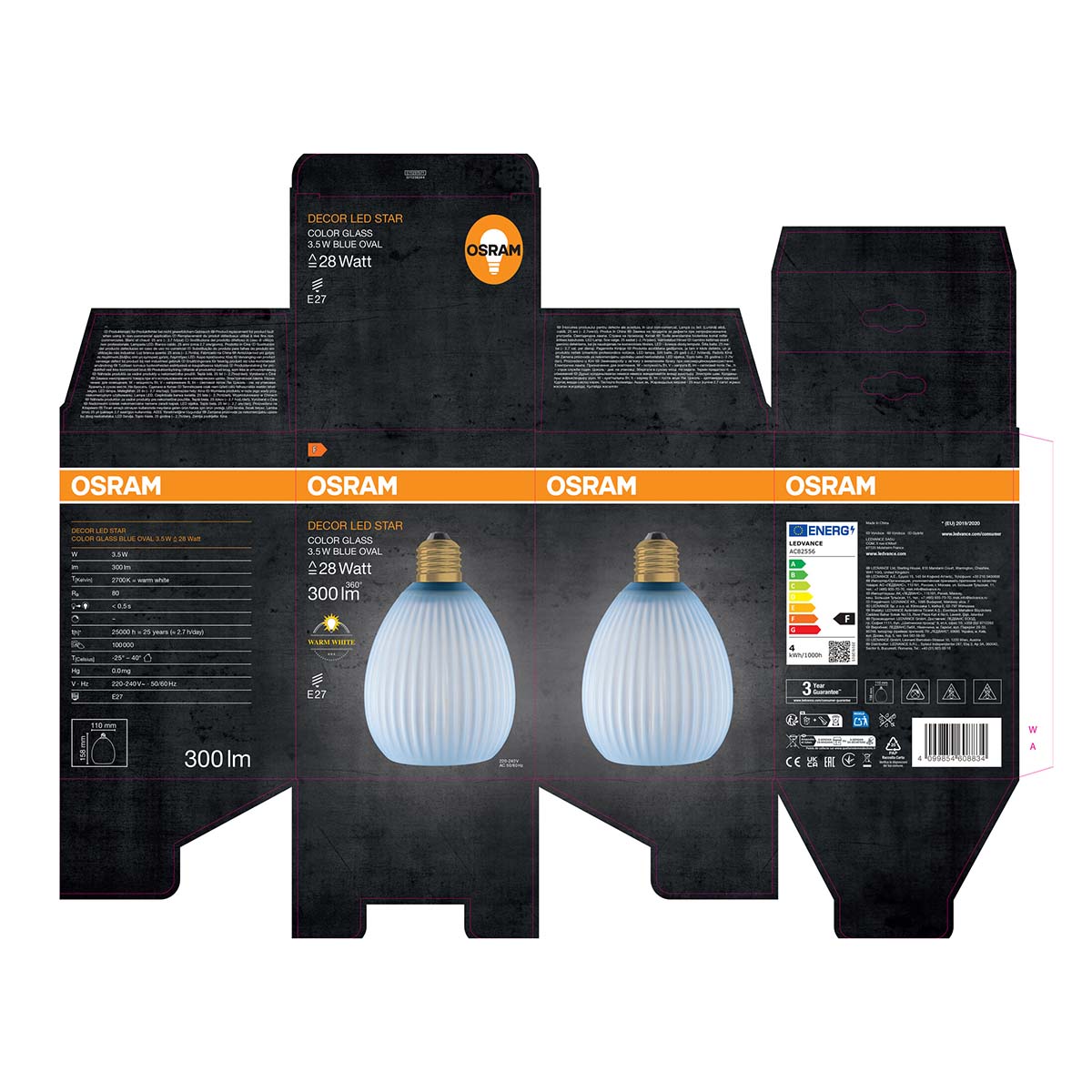 Bombilla LED Decorativa 3,5W 2700K E27Cristal Azul Azul-6