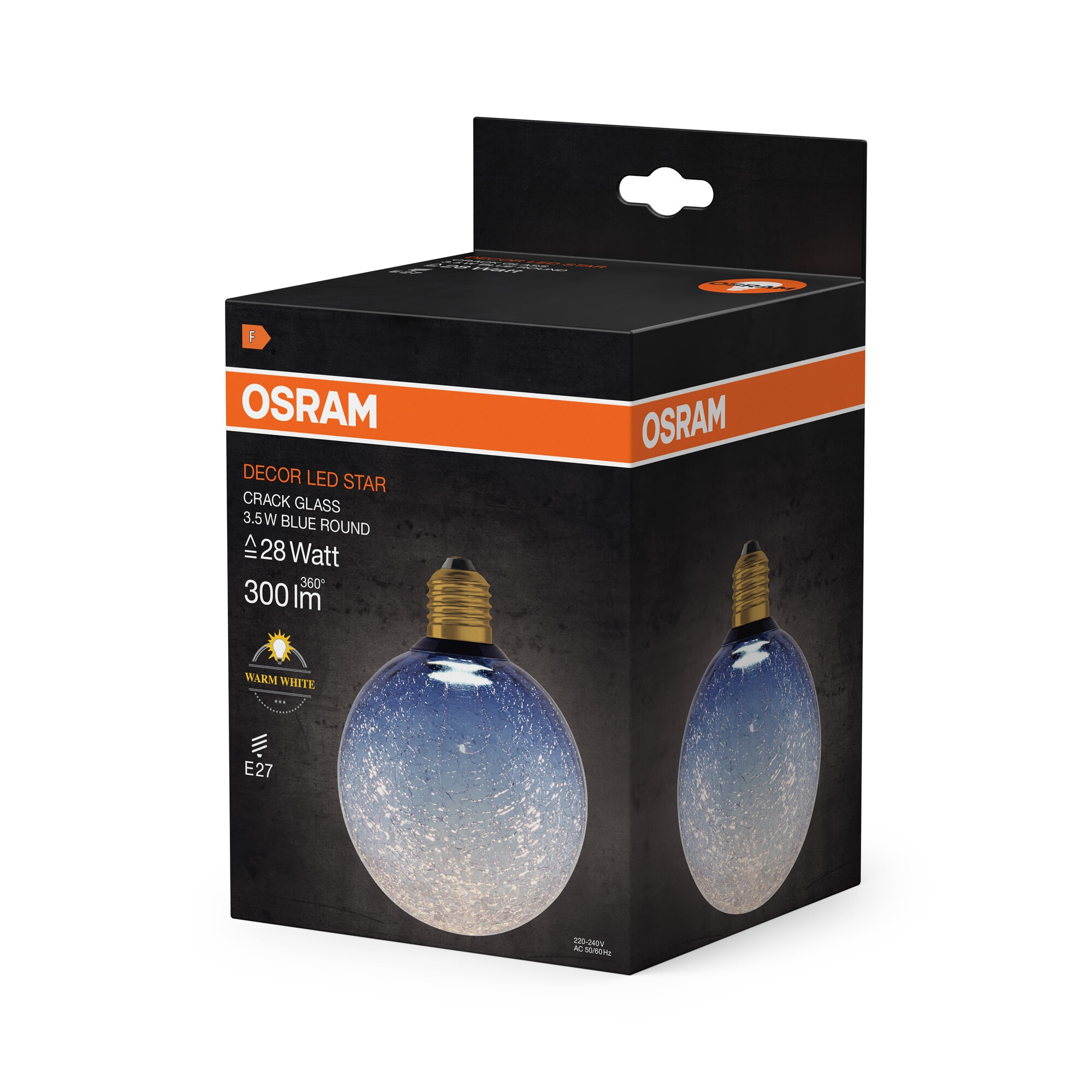 Lâmpada LED decorativa 3.5W 2700K E27 Vidro Azul Estalado Redondo Azul-3