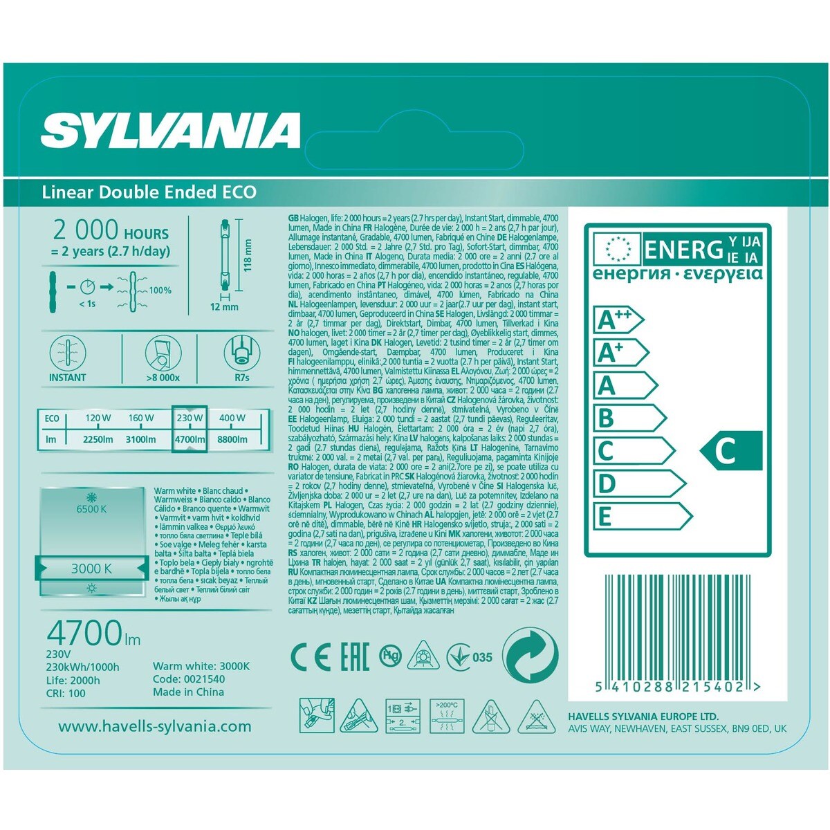 Bombilla halógena R7S 118 mm 230 W Luz cálida ( <= 3000 K )-2