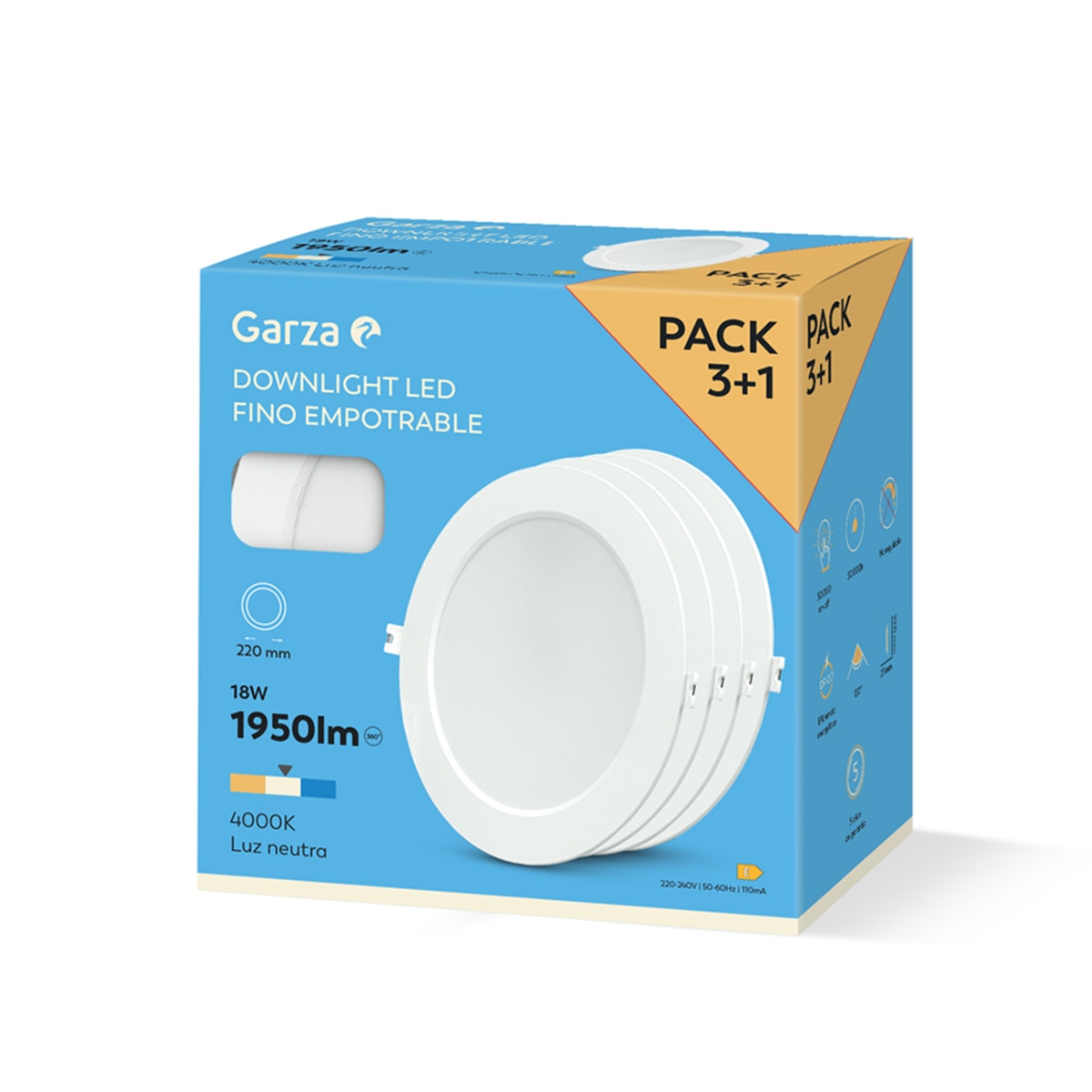 Pack 4 Downlight Empotrable Circular Extraplano 18W 1950 lm 4000K Blanco-5