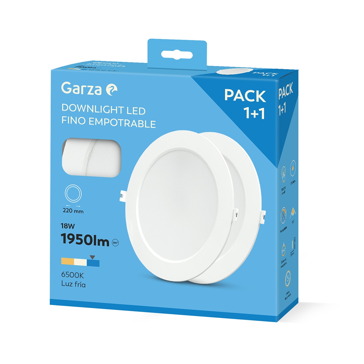 Downlight empotrable circular blanco acrílico GARZA extraplano 18W 1950LM 6500K. Pack 1+1 Blanco-4
