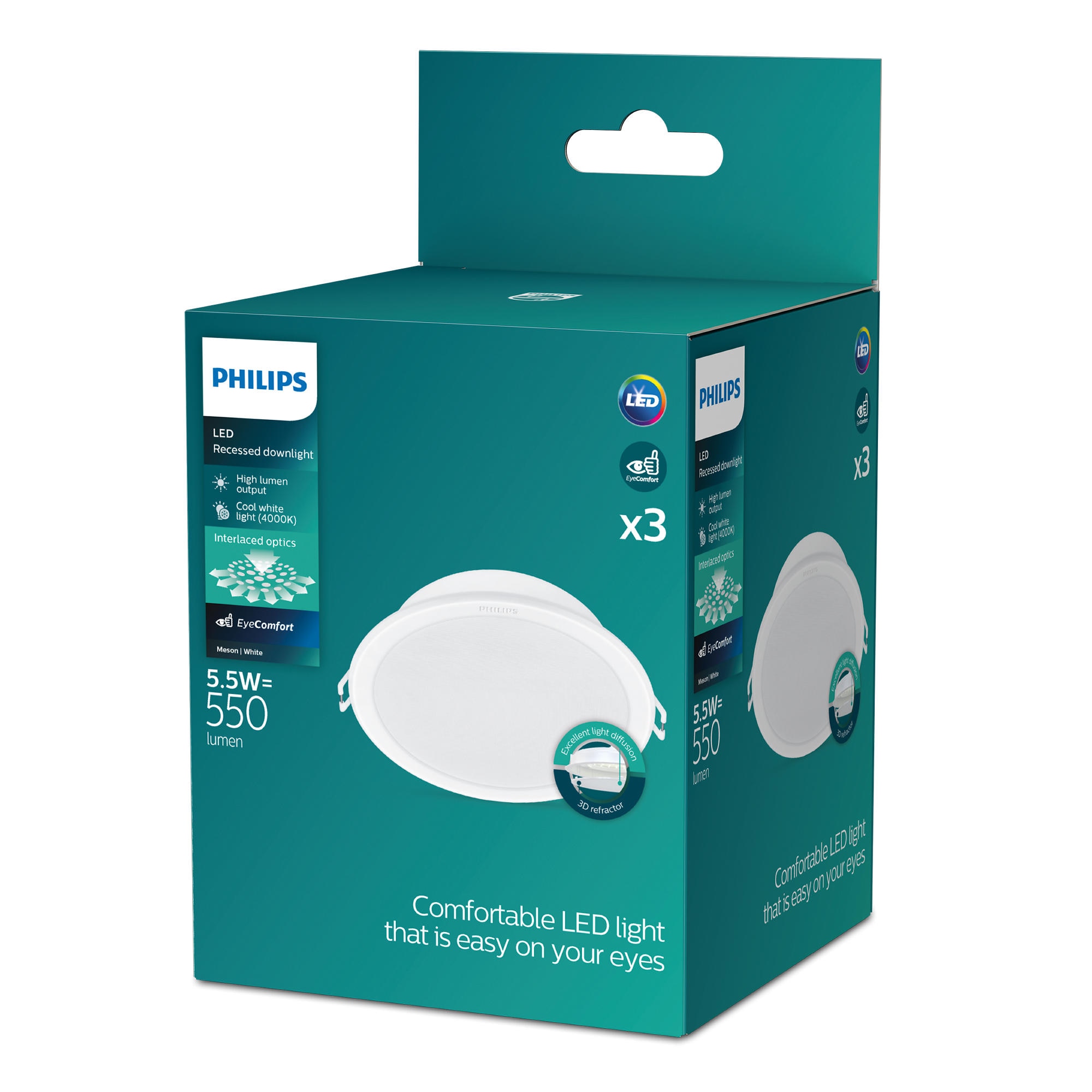 Pack de 3 Downlight empotrable 90mm 5.5W 4000K Blanco; 2550 lúmenes, 15 h. de vida útil Blanco-2