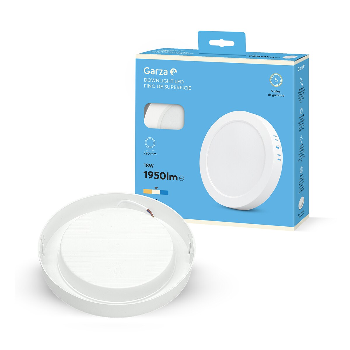 Downlight de Superficie Circular Acrílico GARZA 1950lm 18W 40K Ø220 Blanco Blanco-4