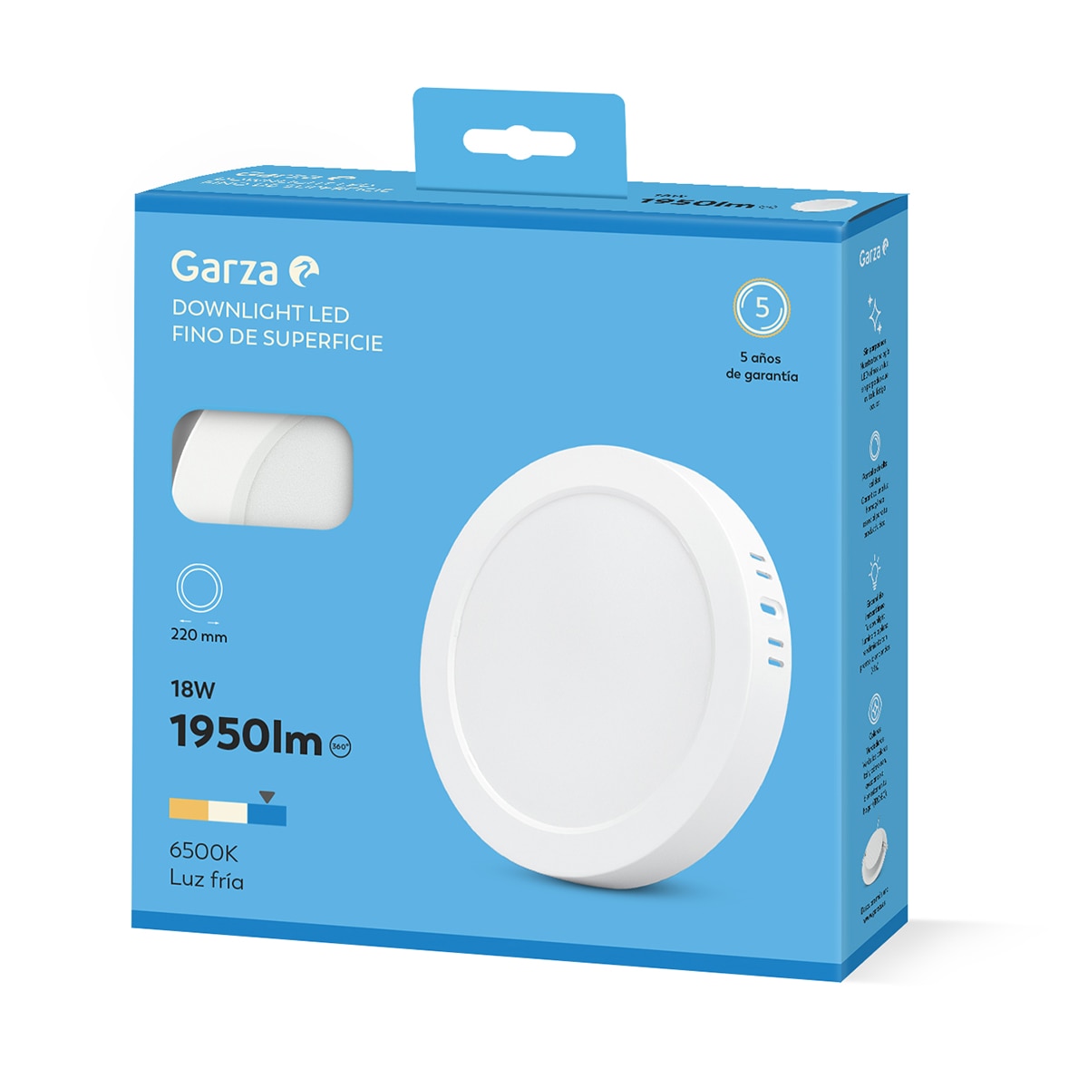 Downlight de Superficie Circular Acrílico GARZA 1950lm 18W 65K Ø220 Blanco Blanco-2