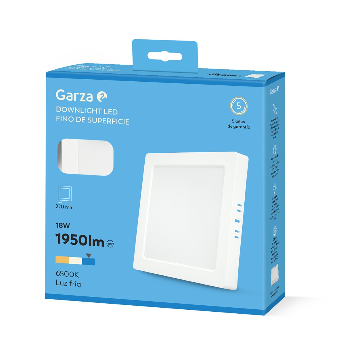 Downlight de Superficie Cuadrado Acrílico GARZA 1950lm 18W 65K 220mm Blanco Blanco-4