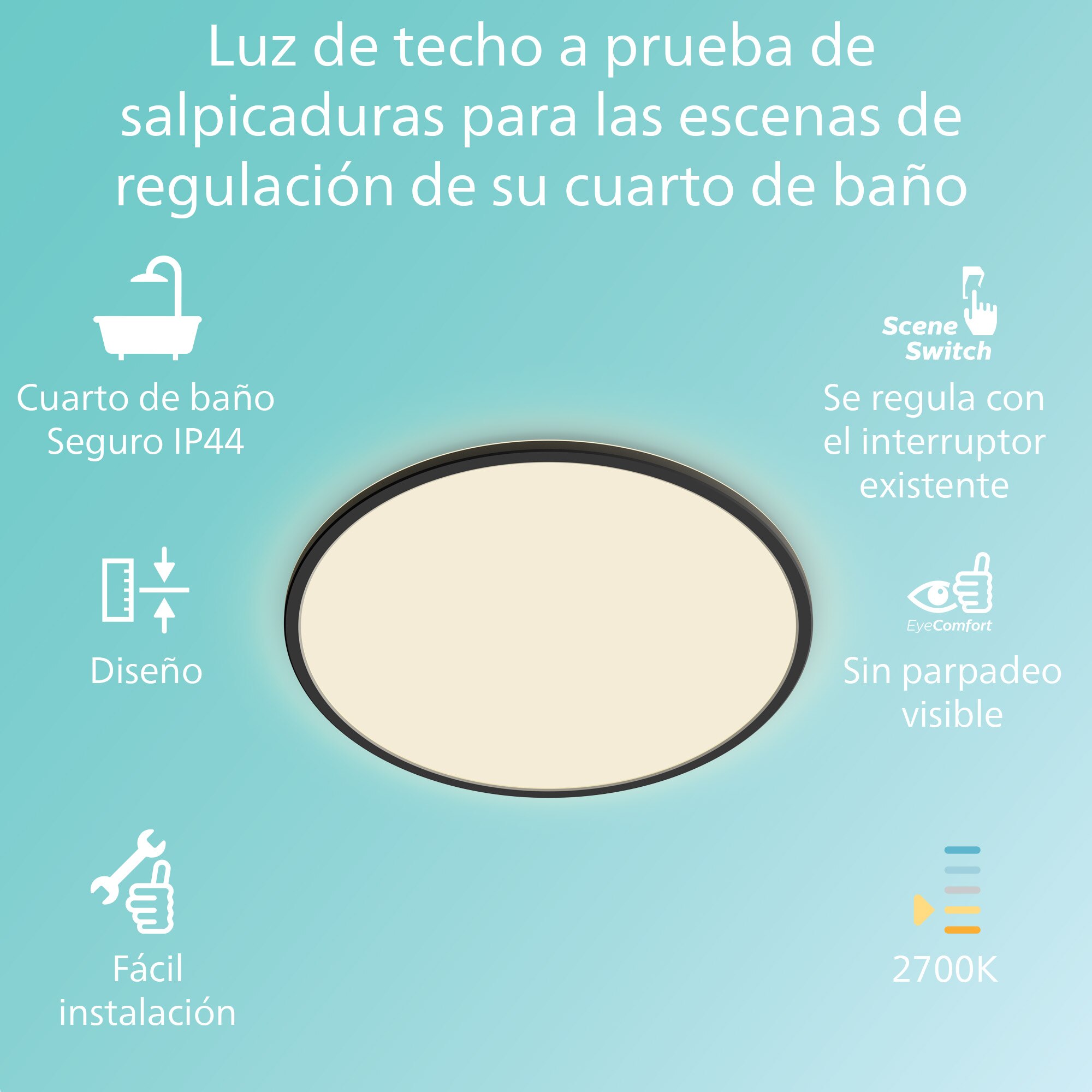 Panel LED Redondo Scene Switch Baño 15W 2700K Ø 25 cm Negro-2
