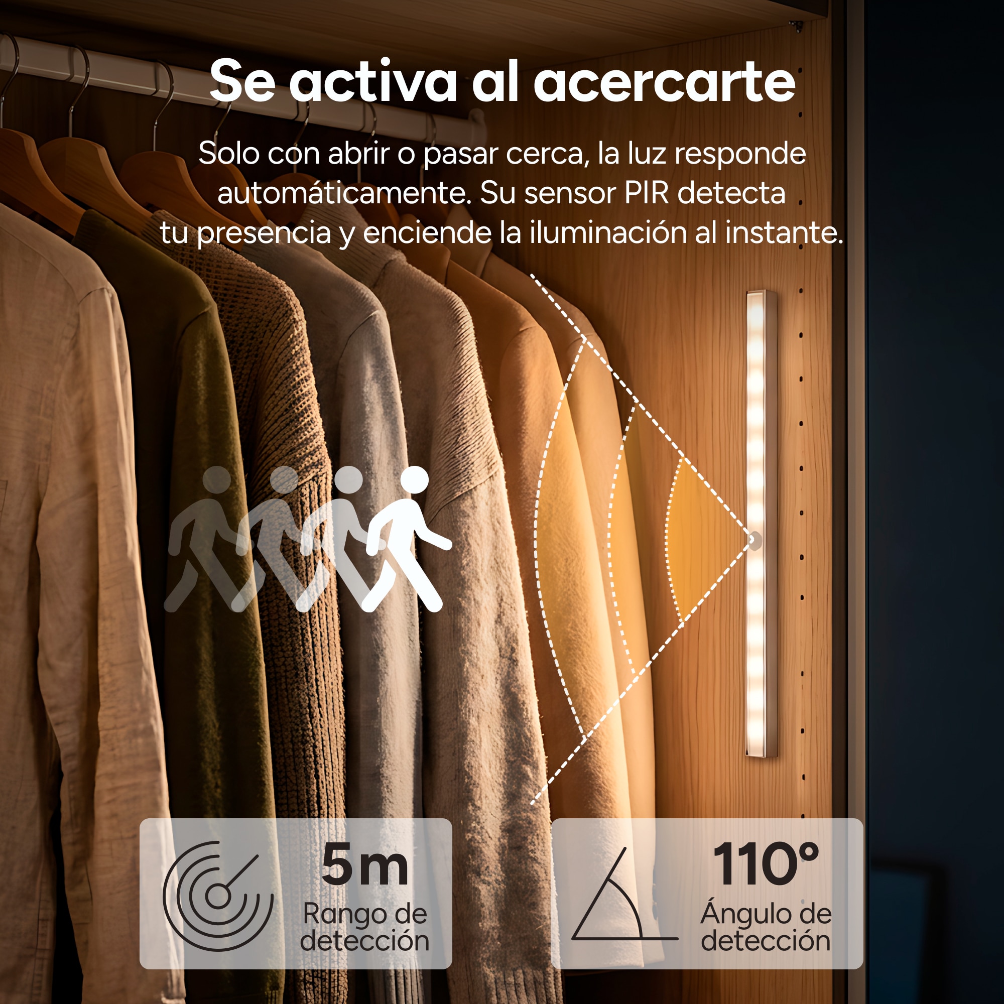 Luz LED Grace KSIX, 55 cm, Sensor inteligente, 120lm, 32 LEDs, Pilas Blanco-4