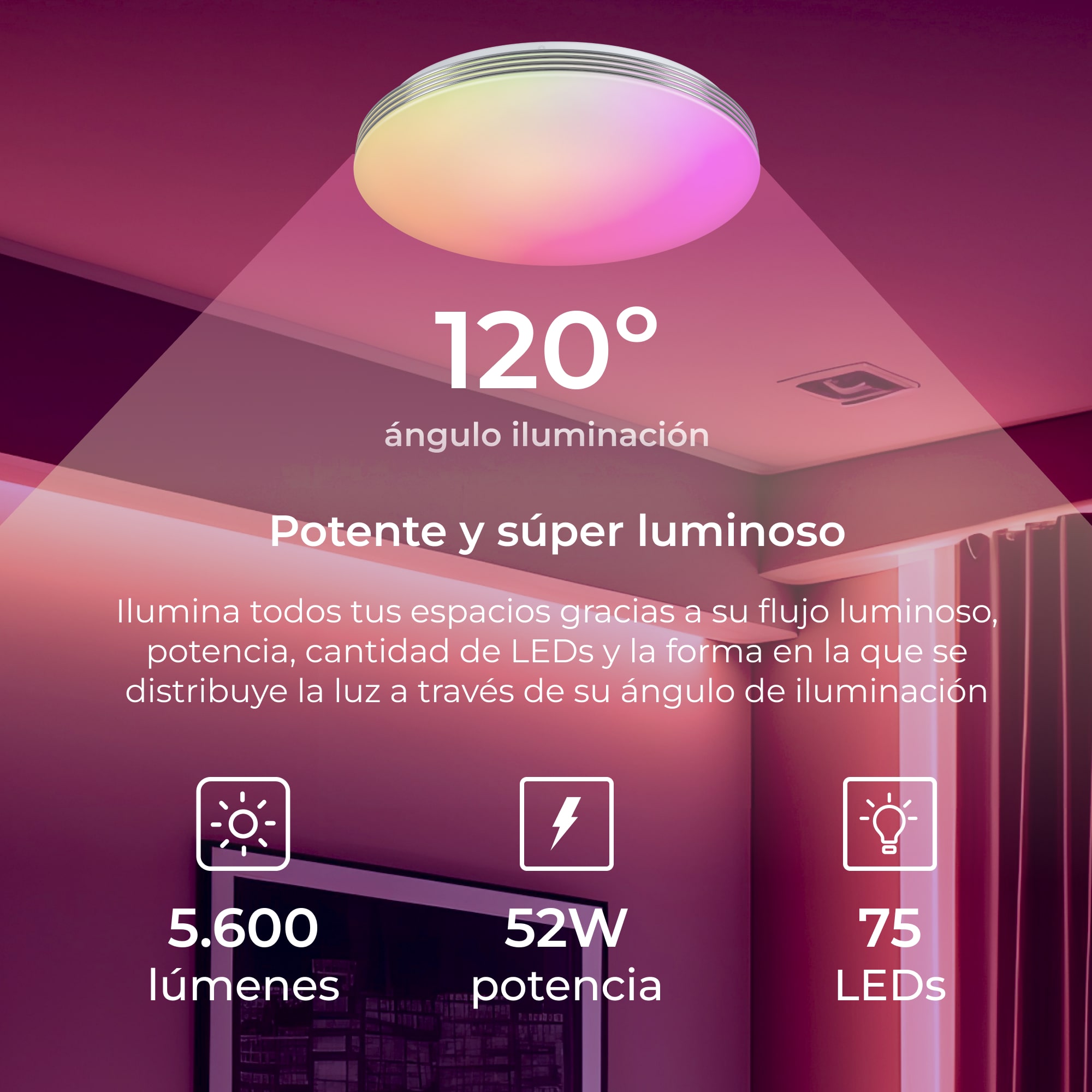 Plafón Inteligente SmartLED Boreal RGBIC-CCT Ø38,5 cm 52W 5600 lm Blanco-5