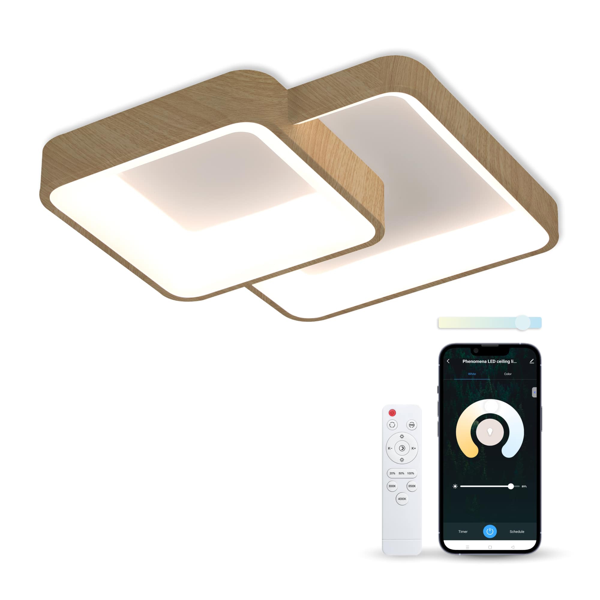 Plafón Inteligente SmartLED Madera Phenomena CCT Ø45 cm 45W 5850 lm Blanco / Marrón-1